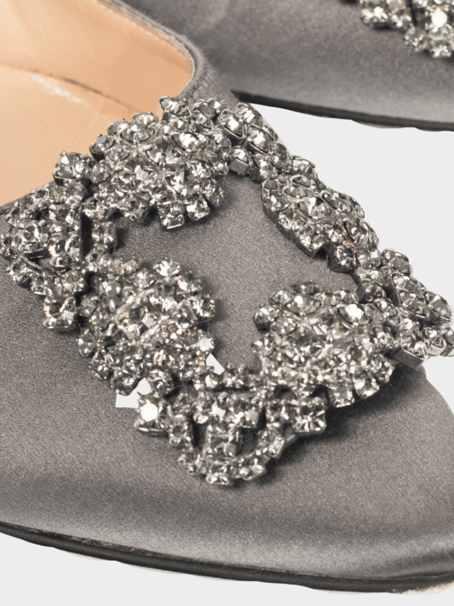 Manolo Blahnik 2010s Hangisi Grey Satin Jewel-Buckle Flats