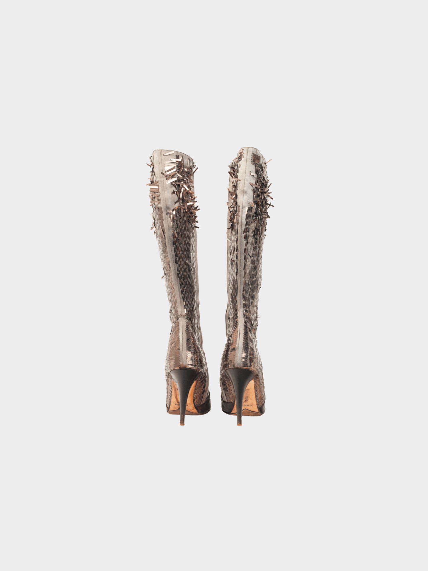 René Caovilla 2009 Brown Sequin and Leather Knee-High Boots