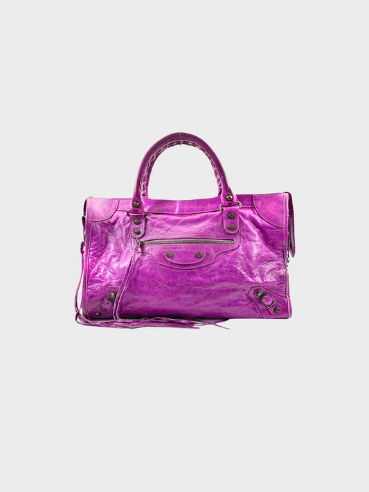 Balenciaga 2000s Purple Leather Motorcycle City Bag