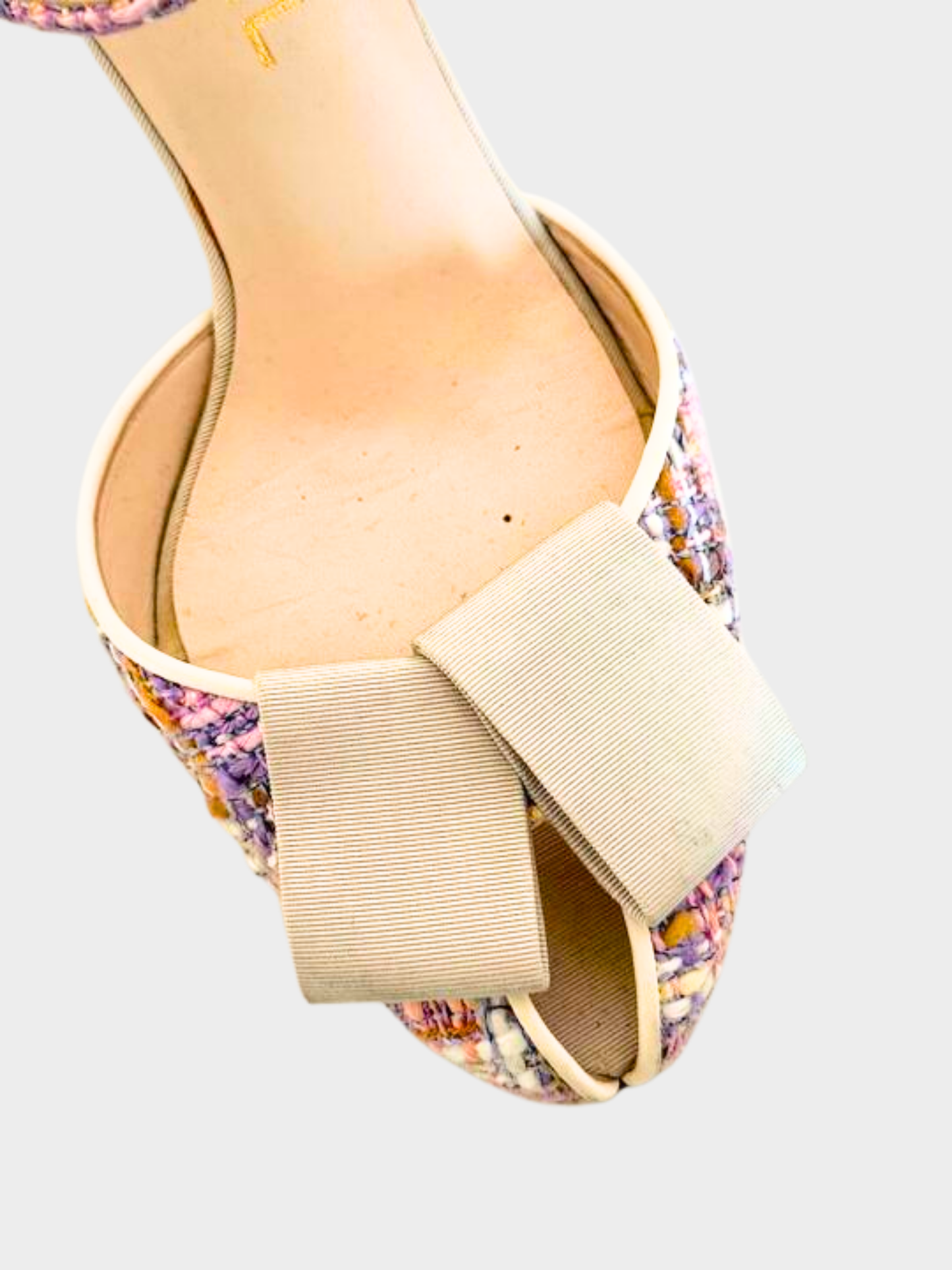 Chanel 2000s Multicolor Tweed Peep Toe Heels