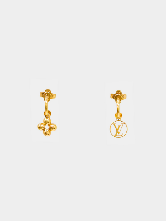 Louis Vuitton 2010s Gold Monogram Stud Earrings
