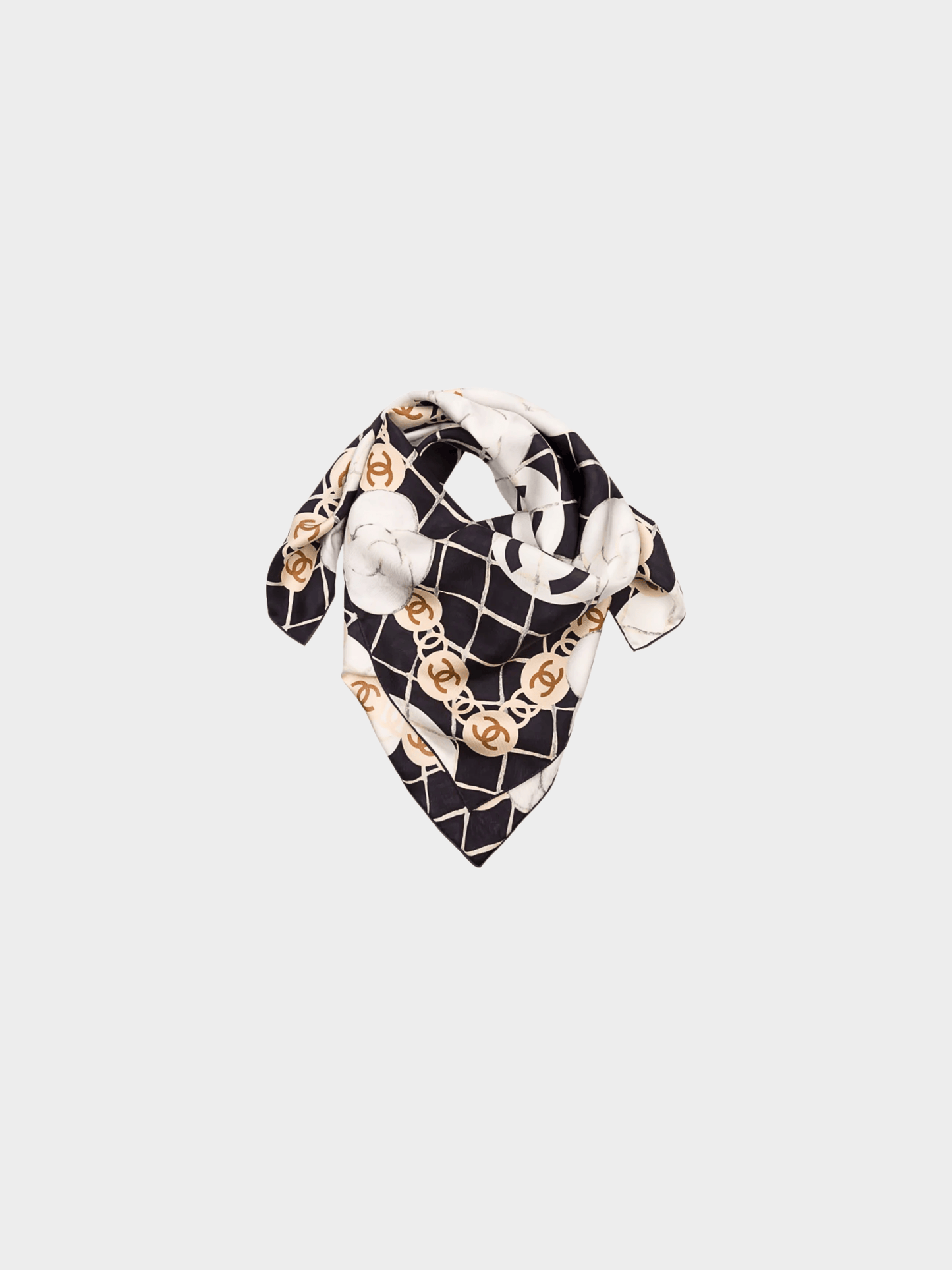 Chanel 2000s Black Camellia Silk Scarf
