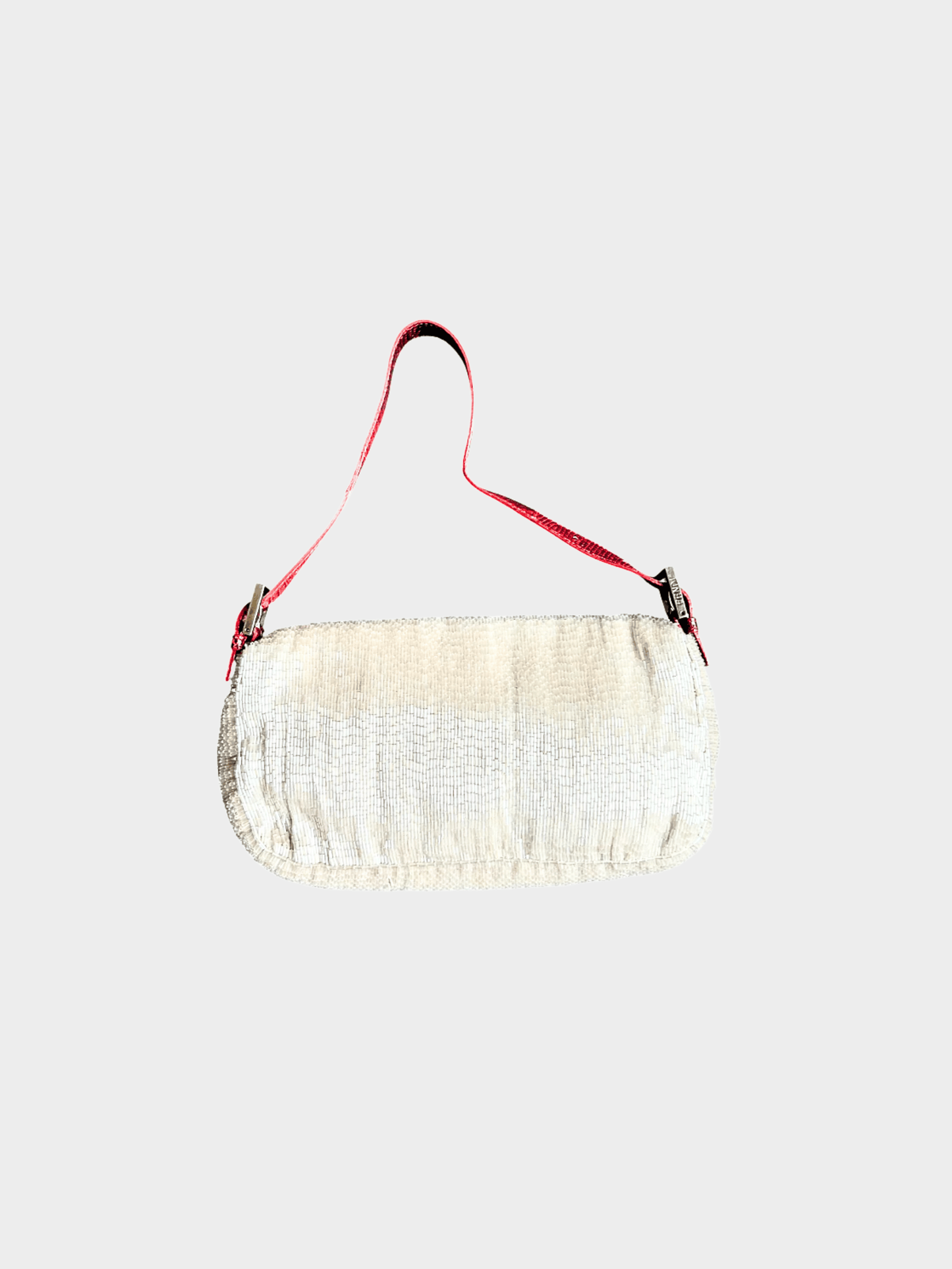 Fendi 2000s Beige Sequined Red Lizard Baguette Bag