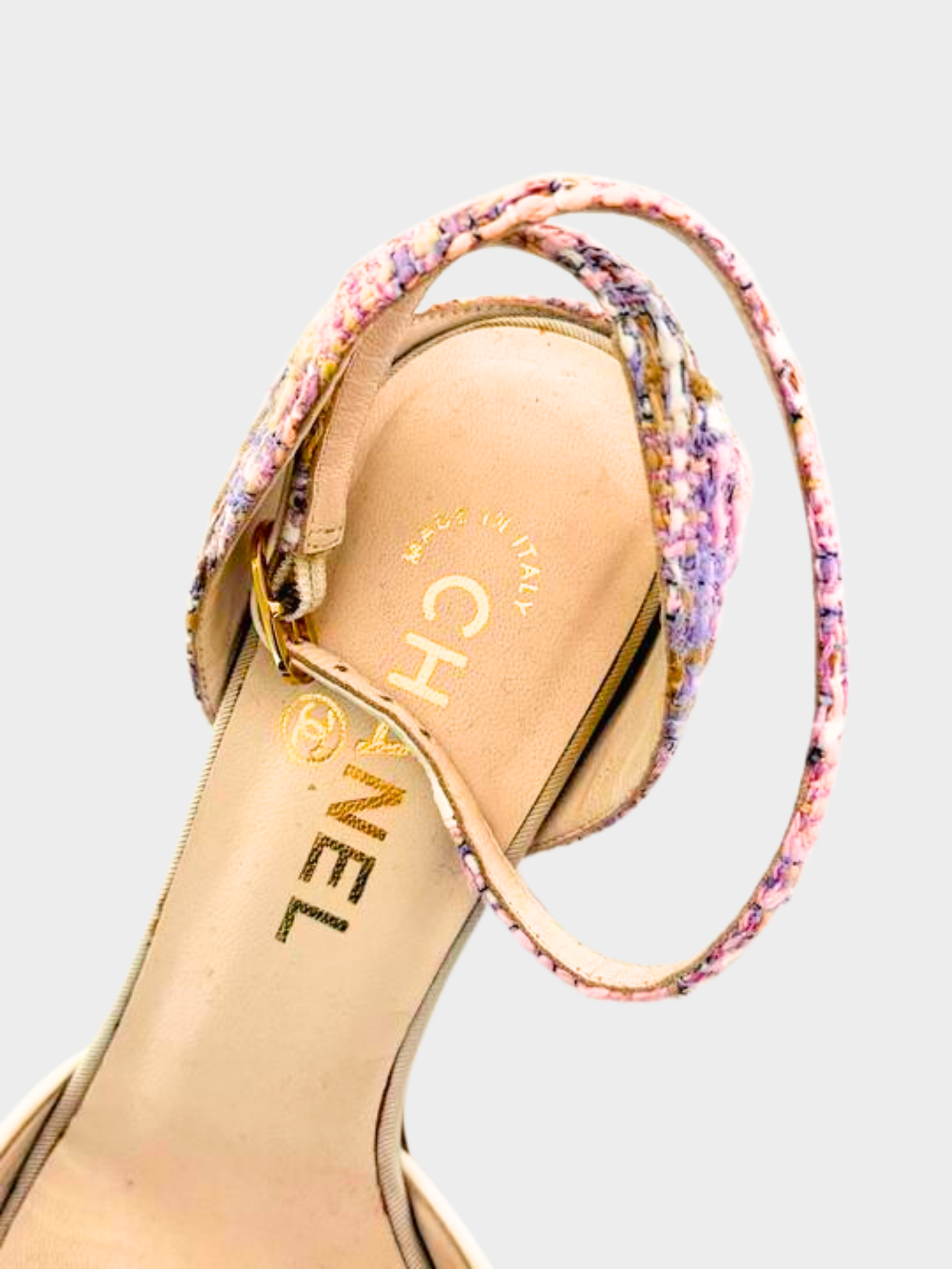 Chanel 2000s Multicolor Tweed Peep Toe Heels