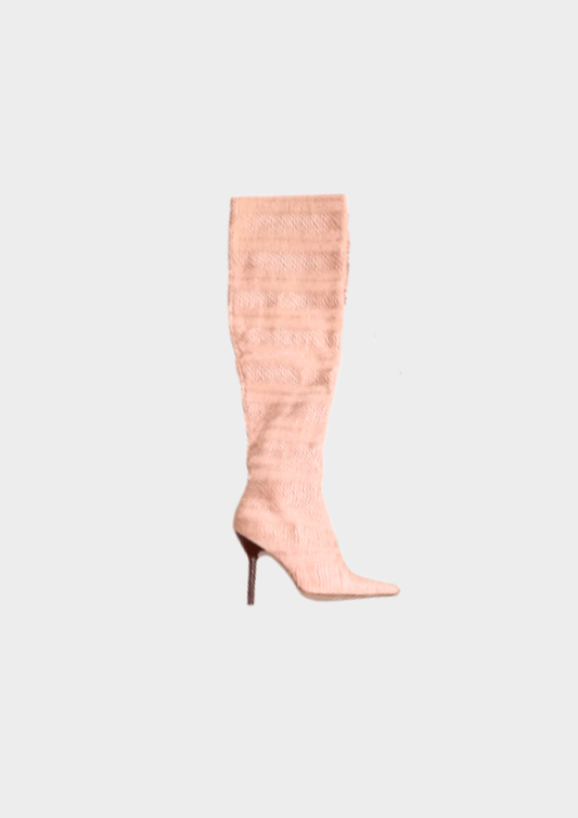 Gucci FW 1999 Rare Gathered Silk Knee High Boots