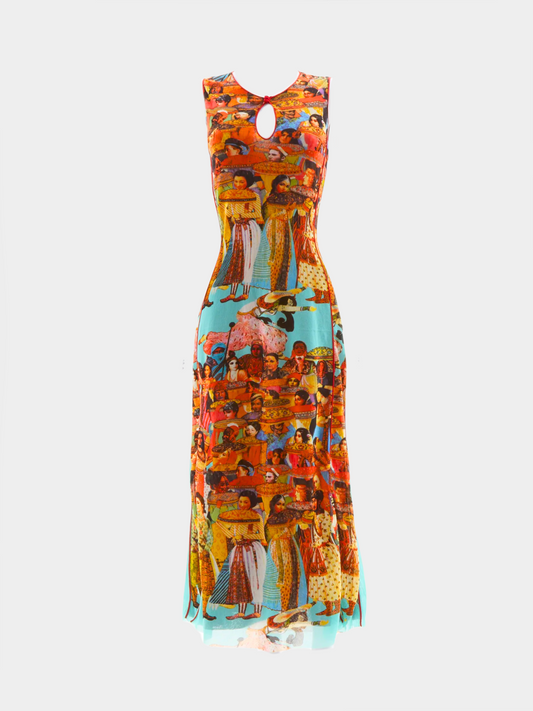 Jean Paul Gaultier Early 2000s Asian print mesh maxi dress