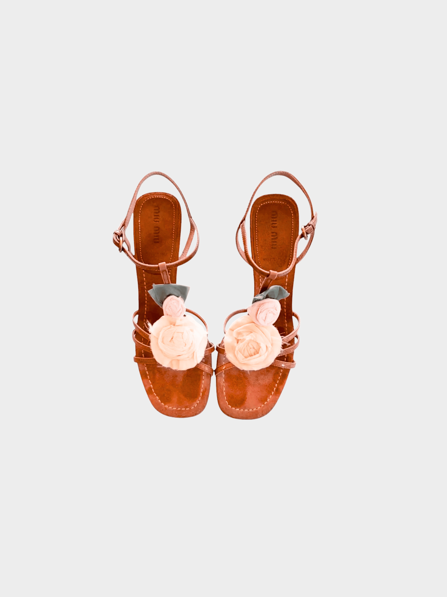 Miu Miu 2000s Silk Rose Floral Leather Strappy Heels