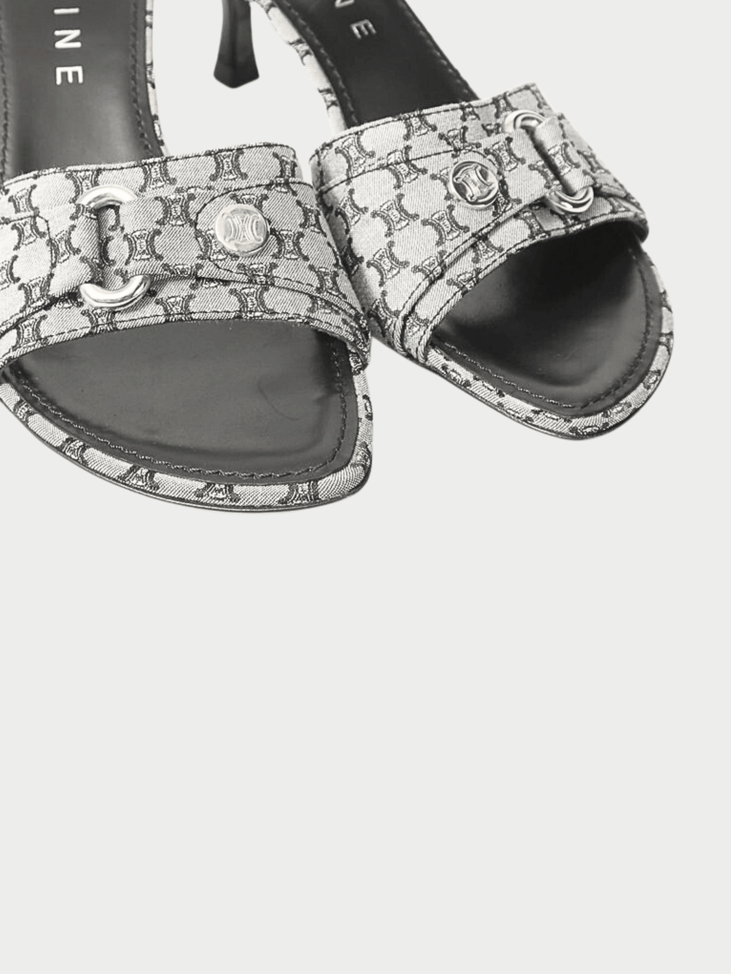 Celine 2000s Grey Canvas Macadam Mules