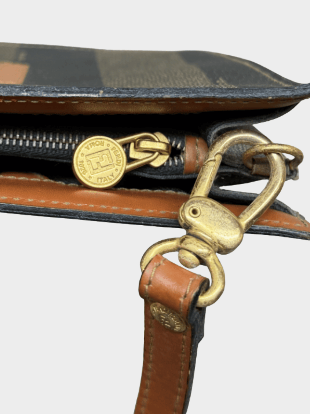 Fendi 2000s Pecan Logo Leather Shoulder bag
