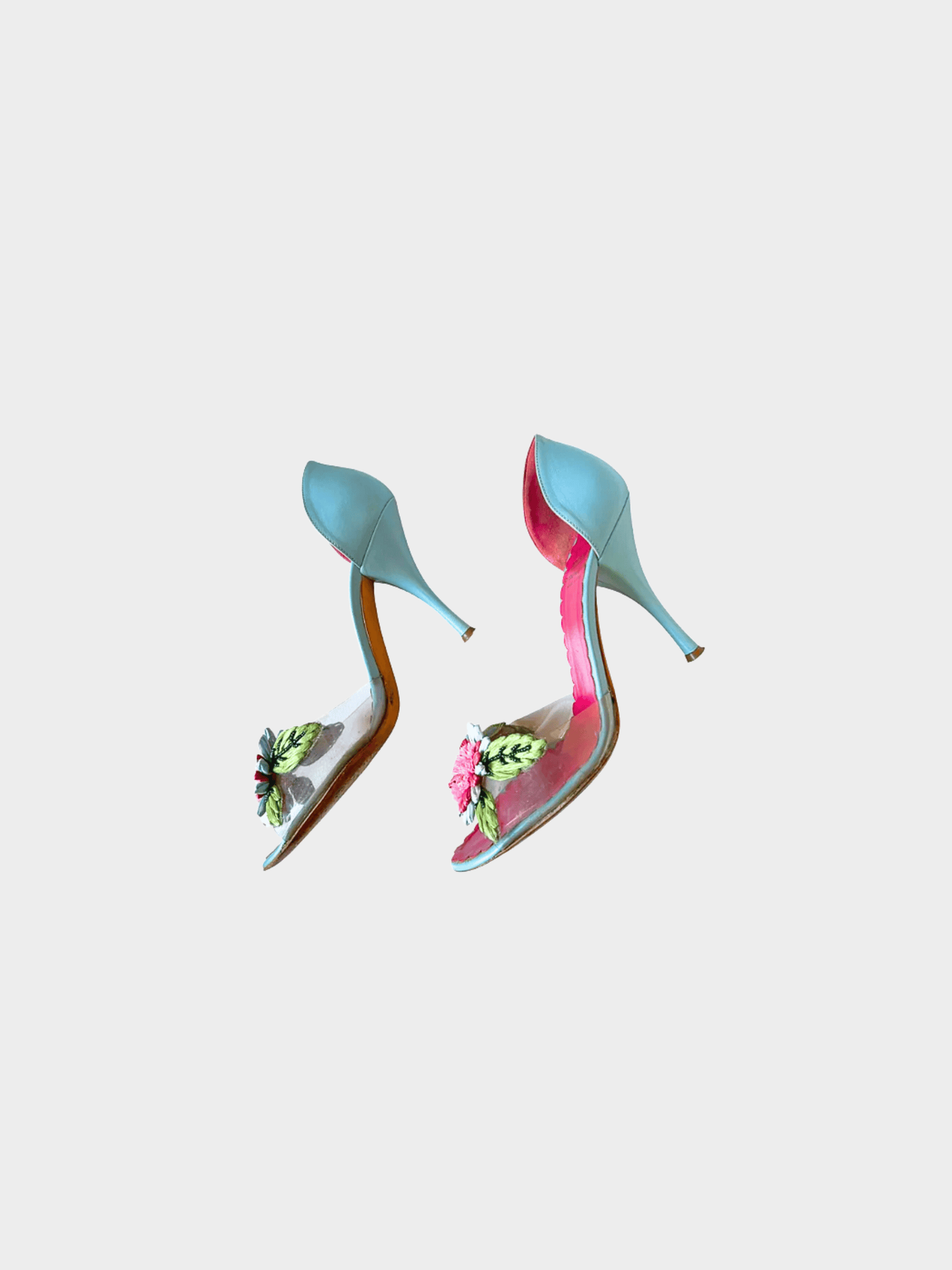 Moschino 2000s Blue Floral Leather Pump Heels