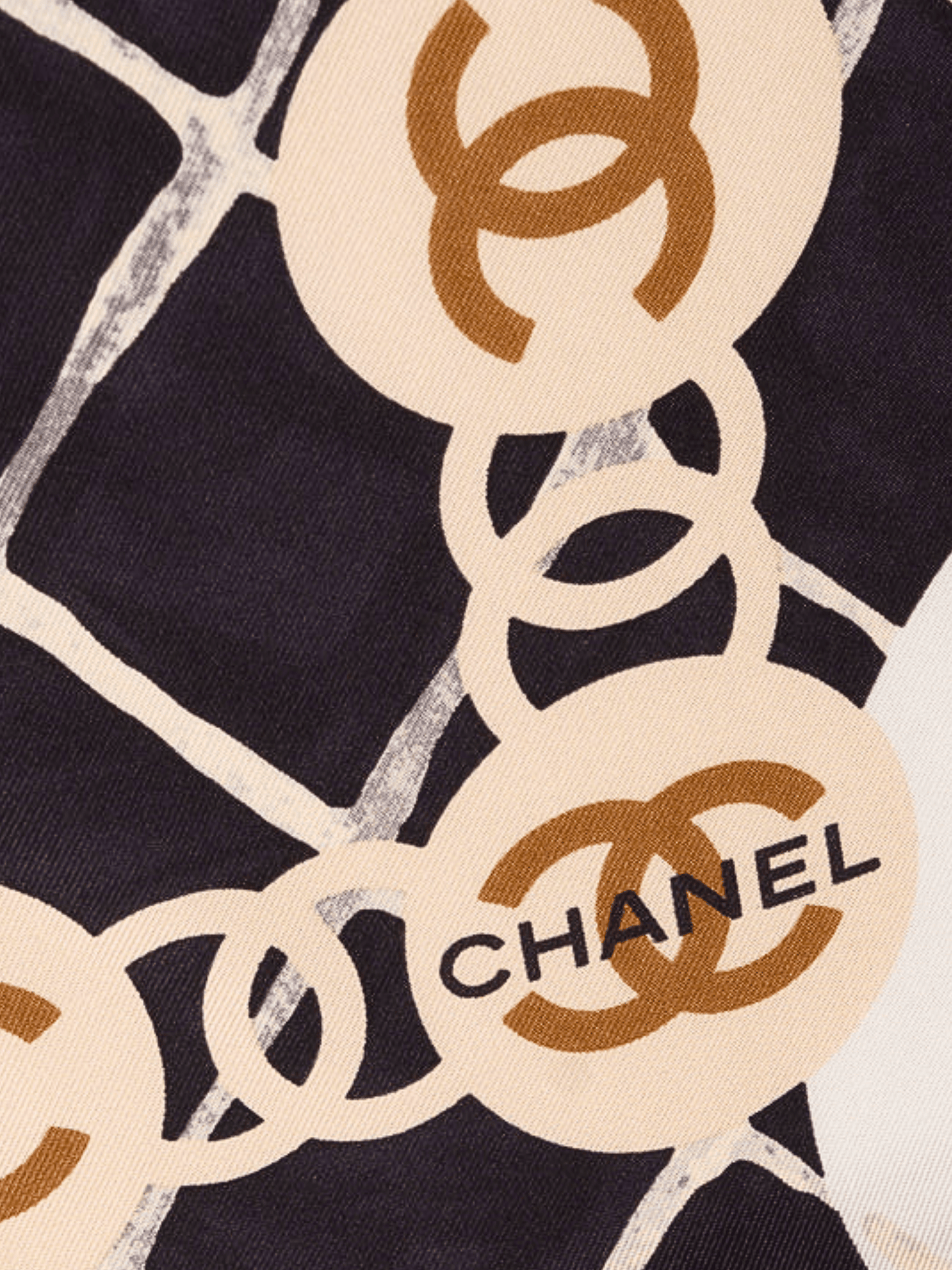 Chanel 2000s Black Camellia Silk Scarf