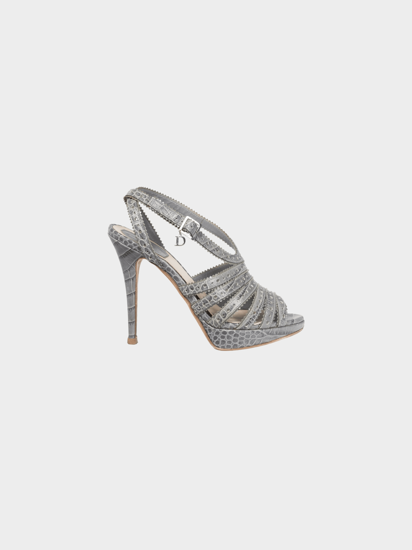 Christian Dior 2000s Bonnie Grey Snake-Embossed Perforated Platform Sandals