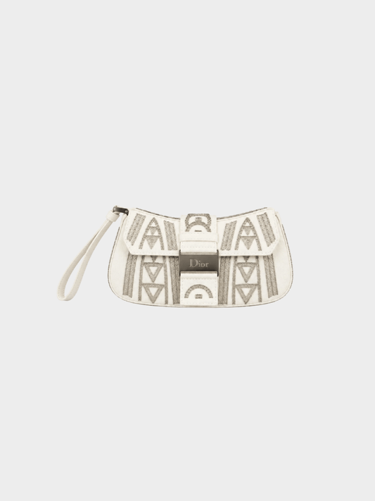 Christian Dior 2000s Limited Edition White Silk and Pearl Columbus Clutch