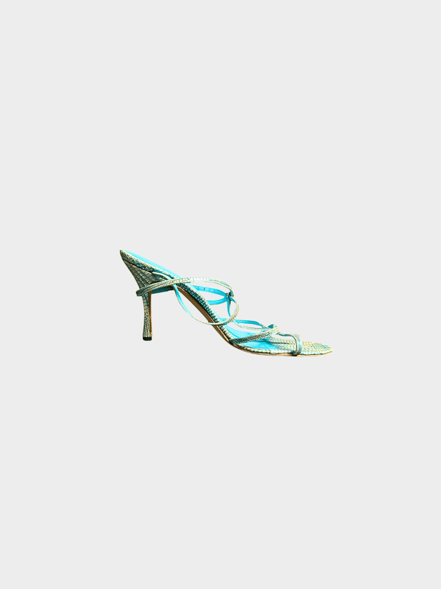 Manolo Blahnik 2000s Aqua Blue Reptile Skin Leather Strappy Sandals