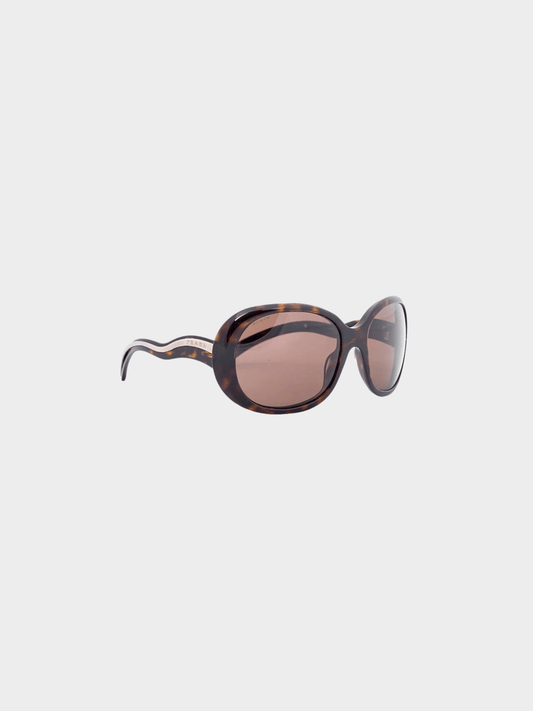 Prada 2017 SPR 08L Tortoiseshell Wavy-Arm Round Sunglasses