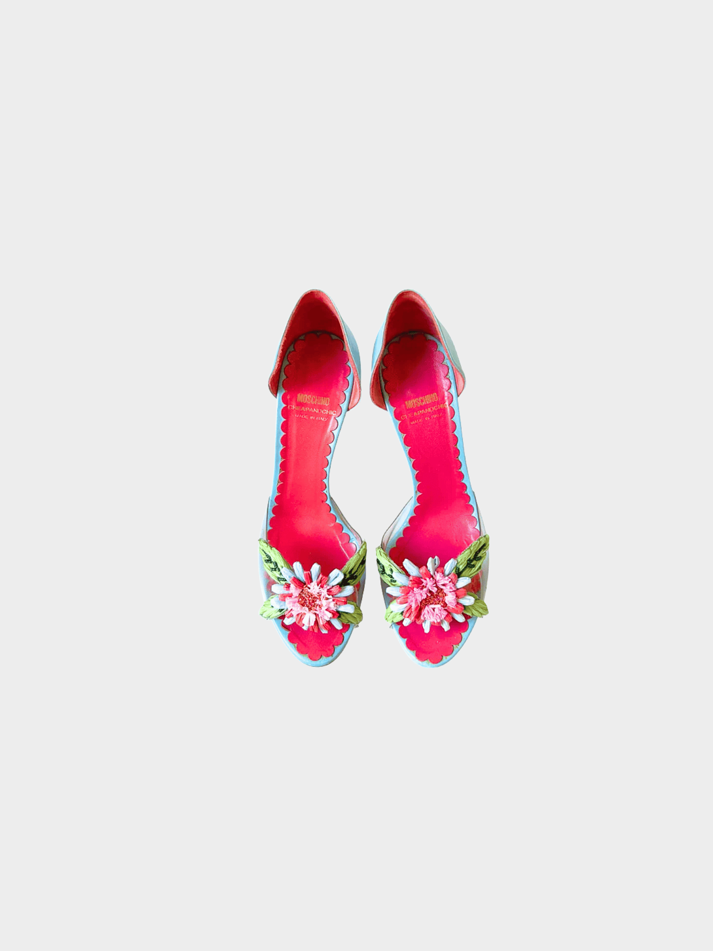 Moschino 2000s Blue Floral Leather Pump Heels
