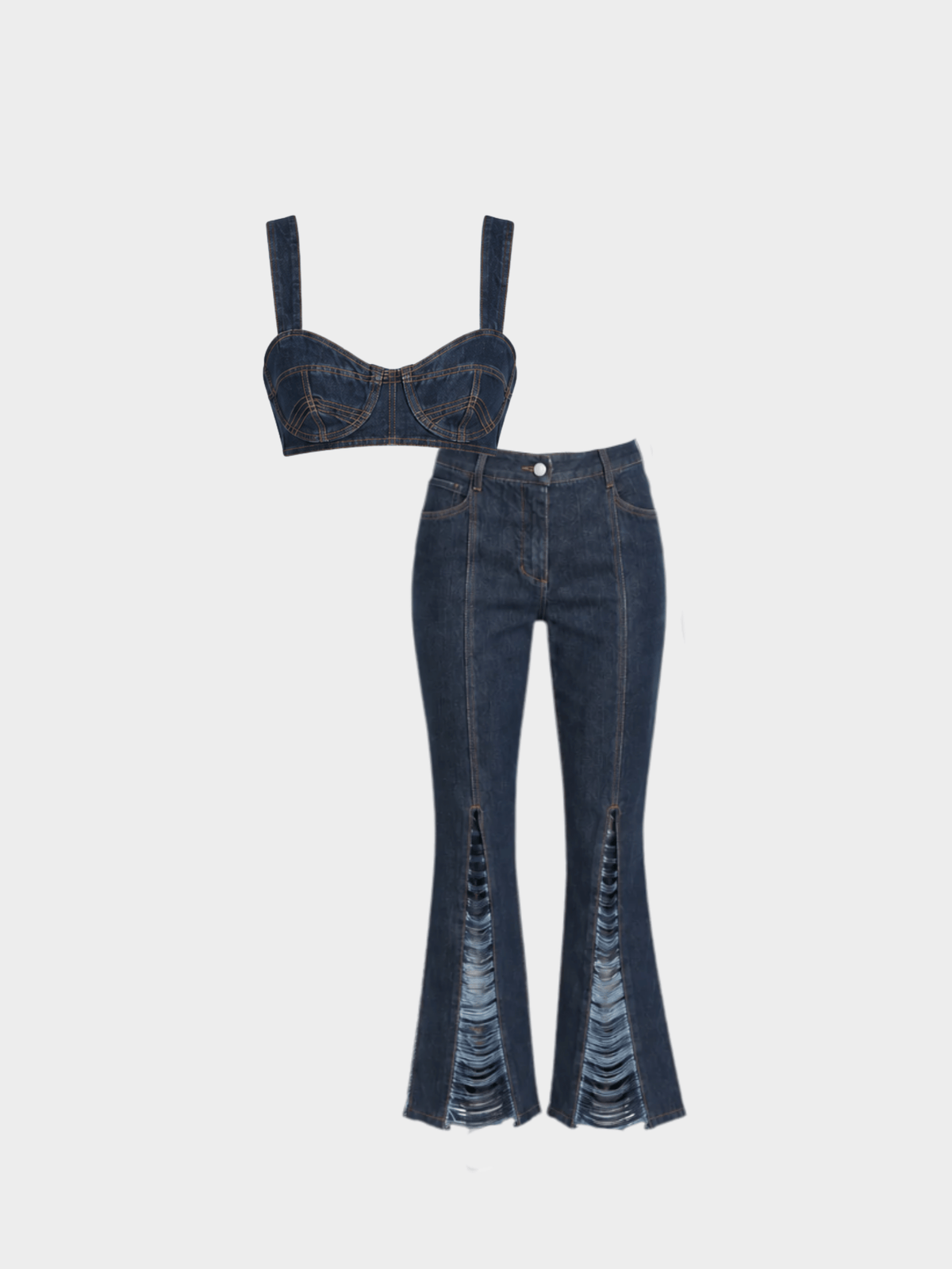 Jean Paul Gaultier 2000s Dark Denim Bra and Pants Set
