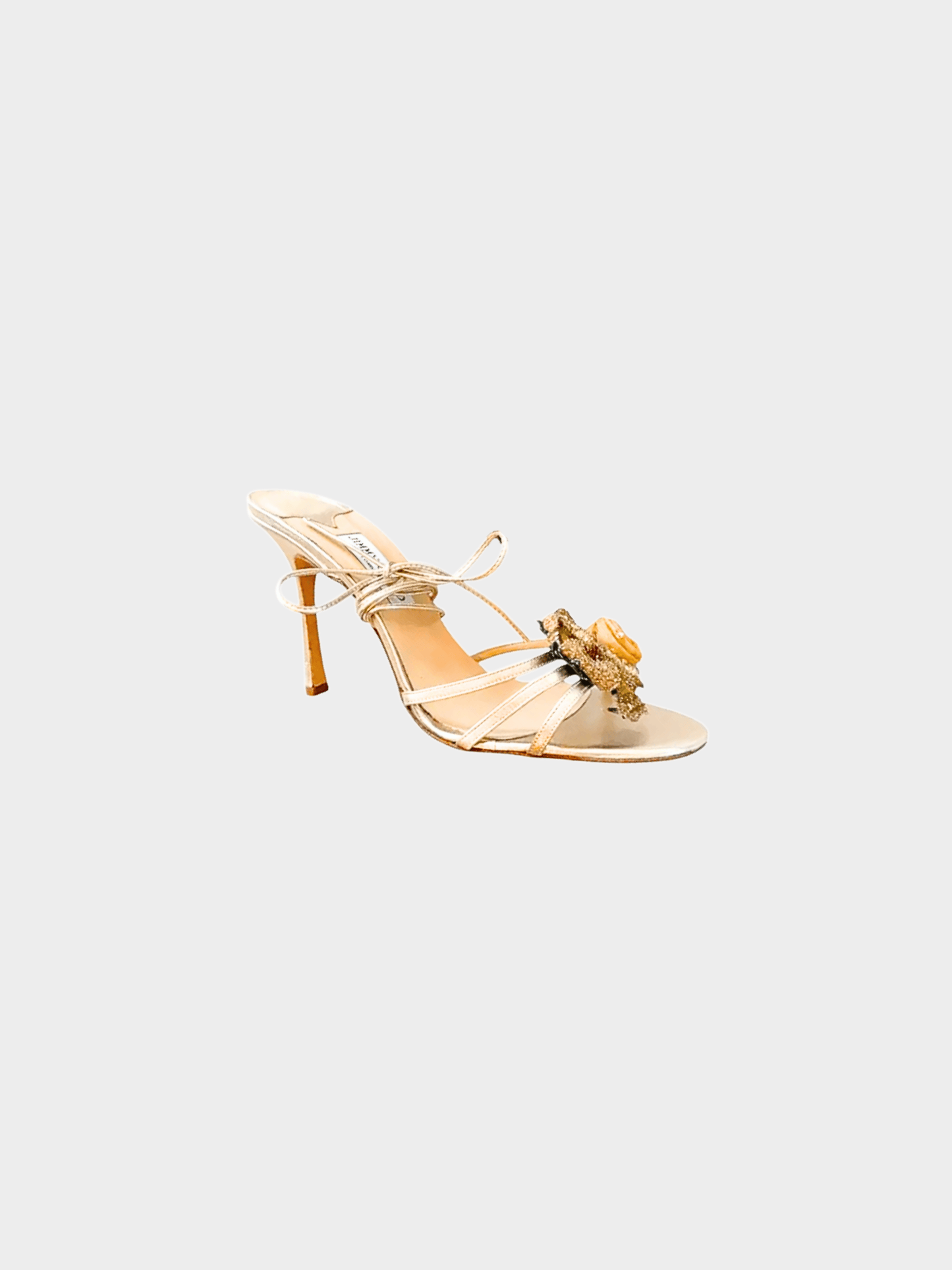 Jimmy Choo 2000s Gold Rose Floral Lace-Up Heels