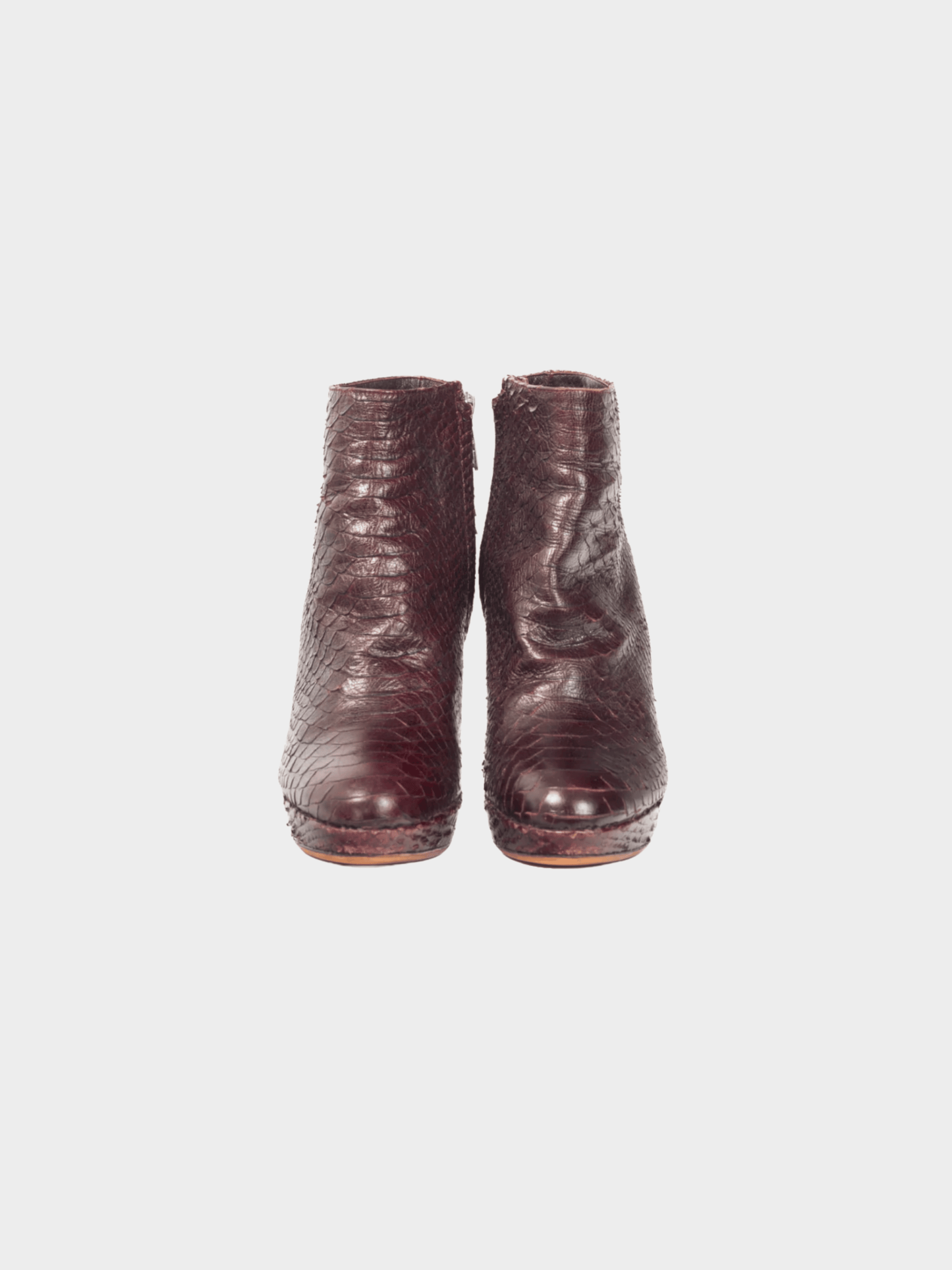 Christian Dior 2000s Burgundy Snakeskin Platform Booties