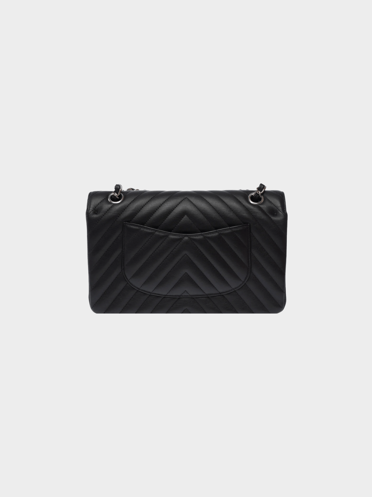 Chanel 1994 Black Lambskin Leather Chevron Stitch Medium Classic Flap Bag