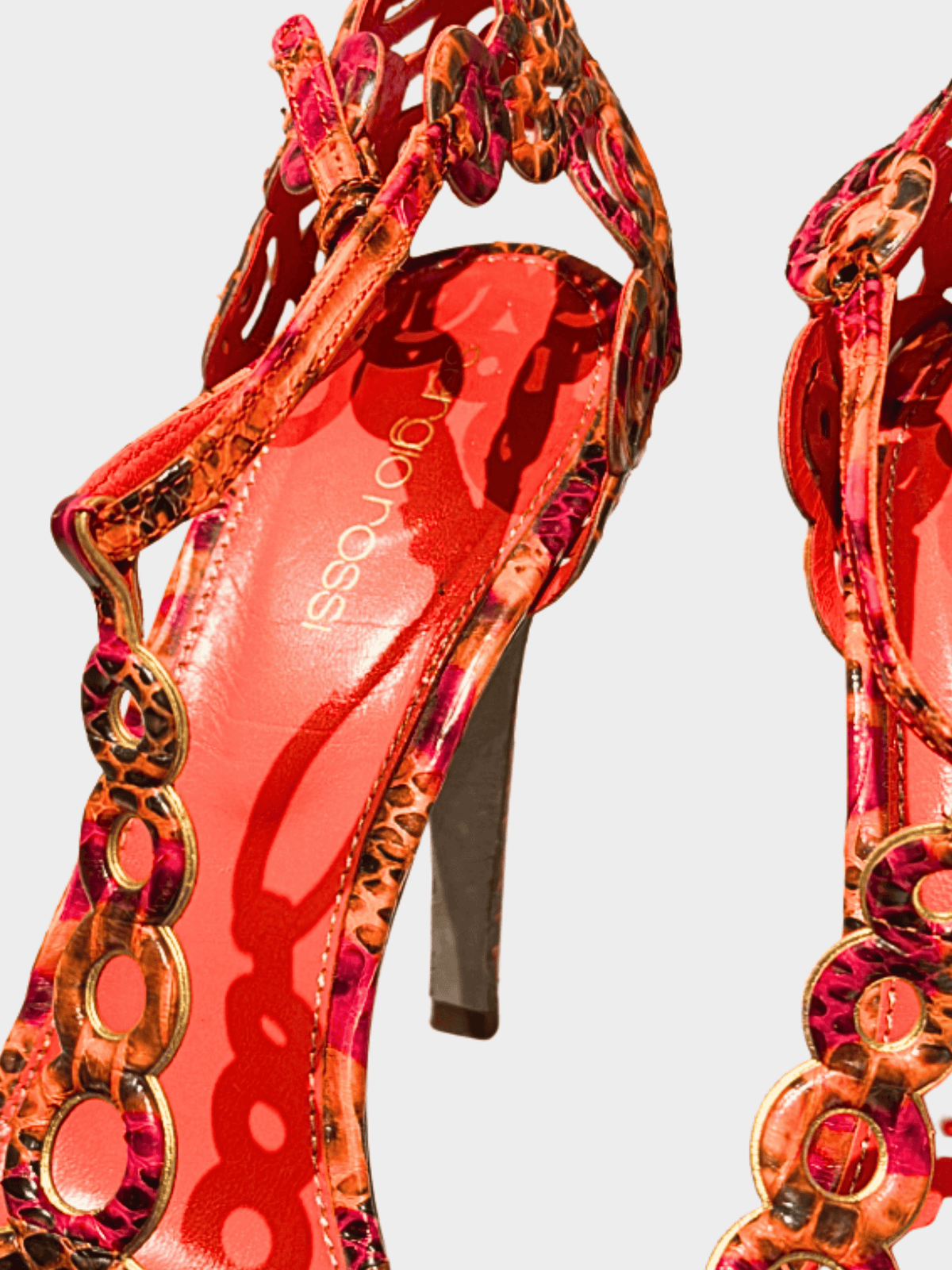 Sergio Rossi 2000s Bejeweled Orange Croc Embossed High Heels