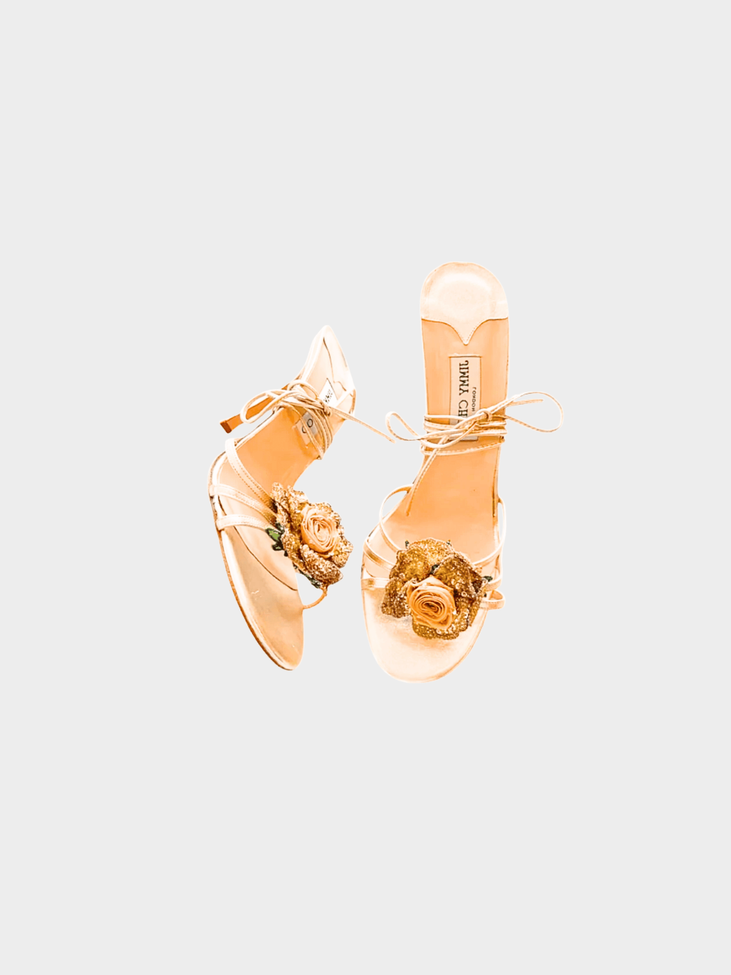 Jimmy Choo 2000s Gold Rose Floral Lace-Up Heels