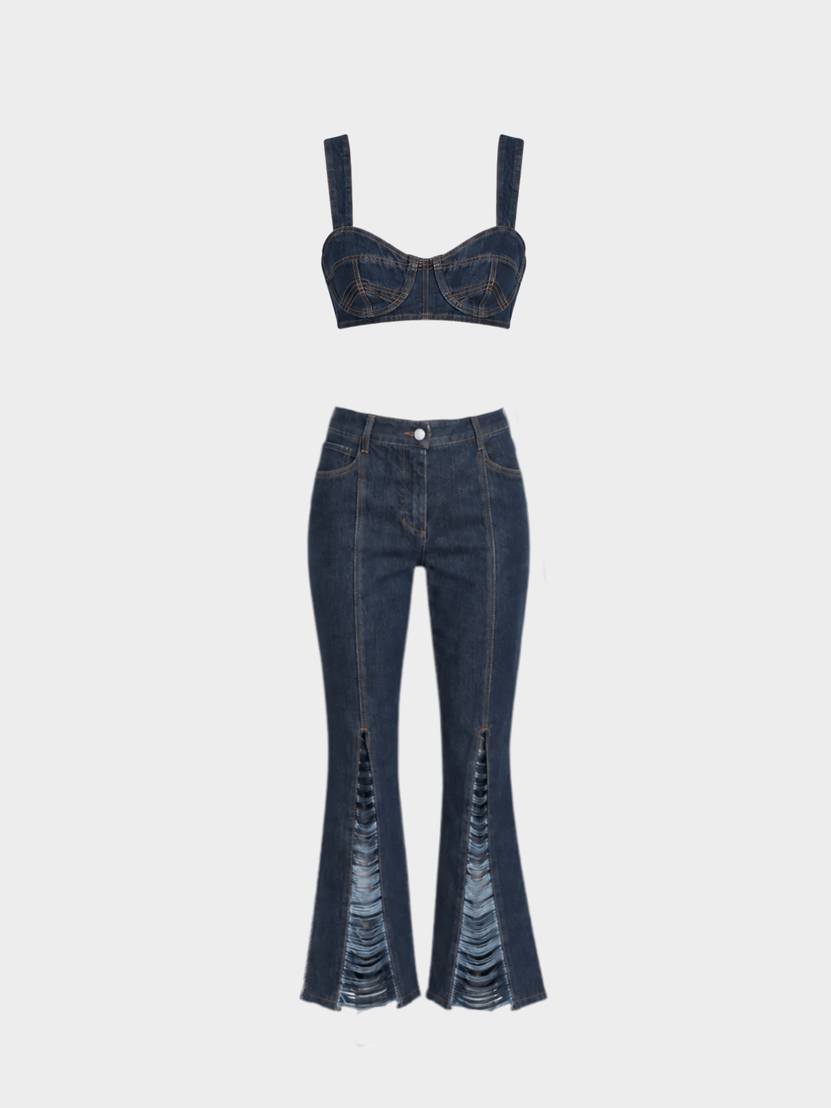 Jean Paul Gaultier 2000s Dark Denim Bra and Pants Set