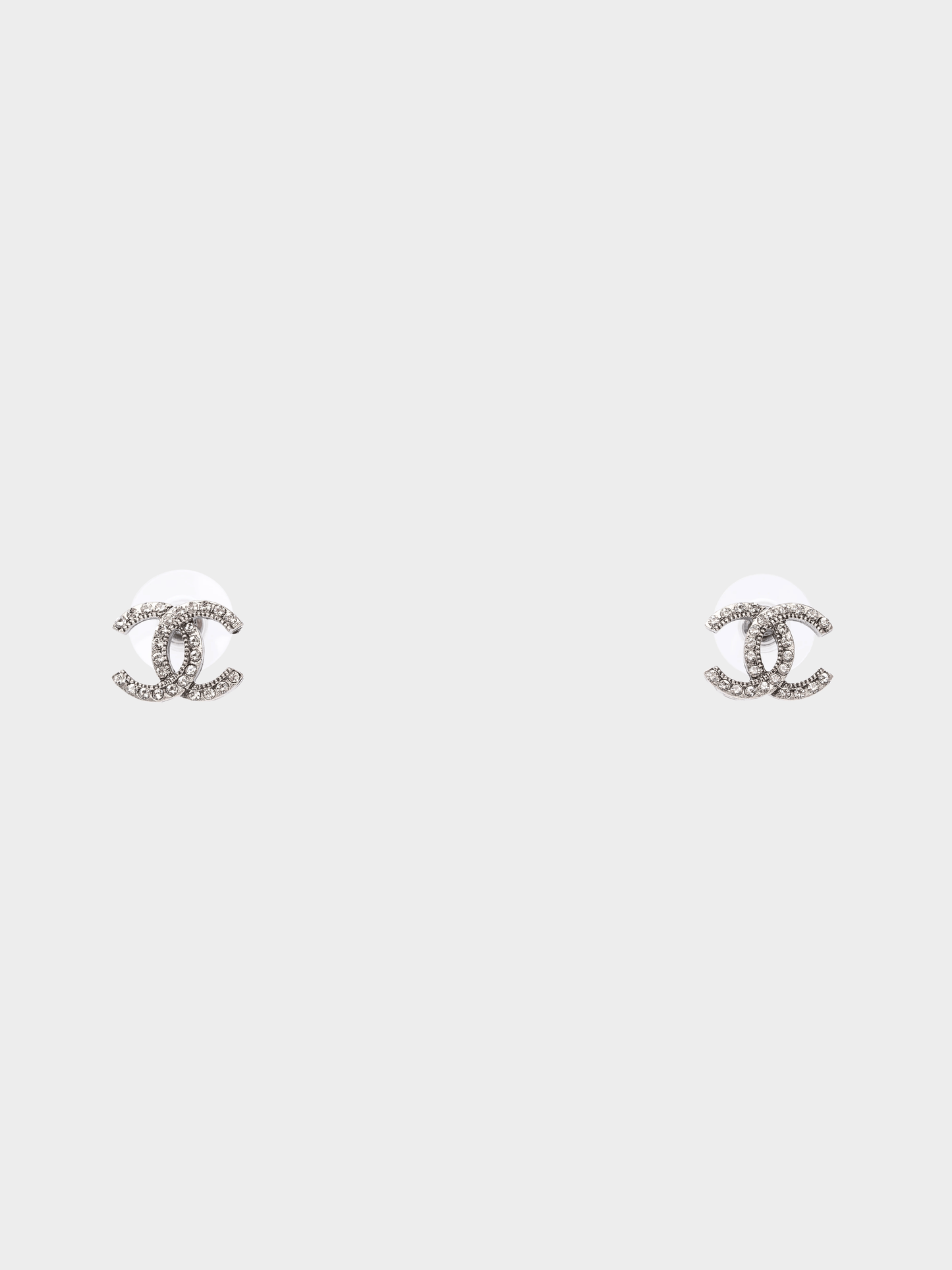 Chanel 2000s Silver CC Rhinestone Stud Earrings