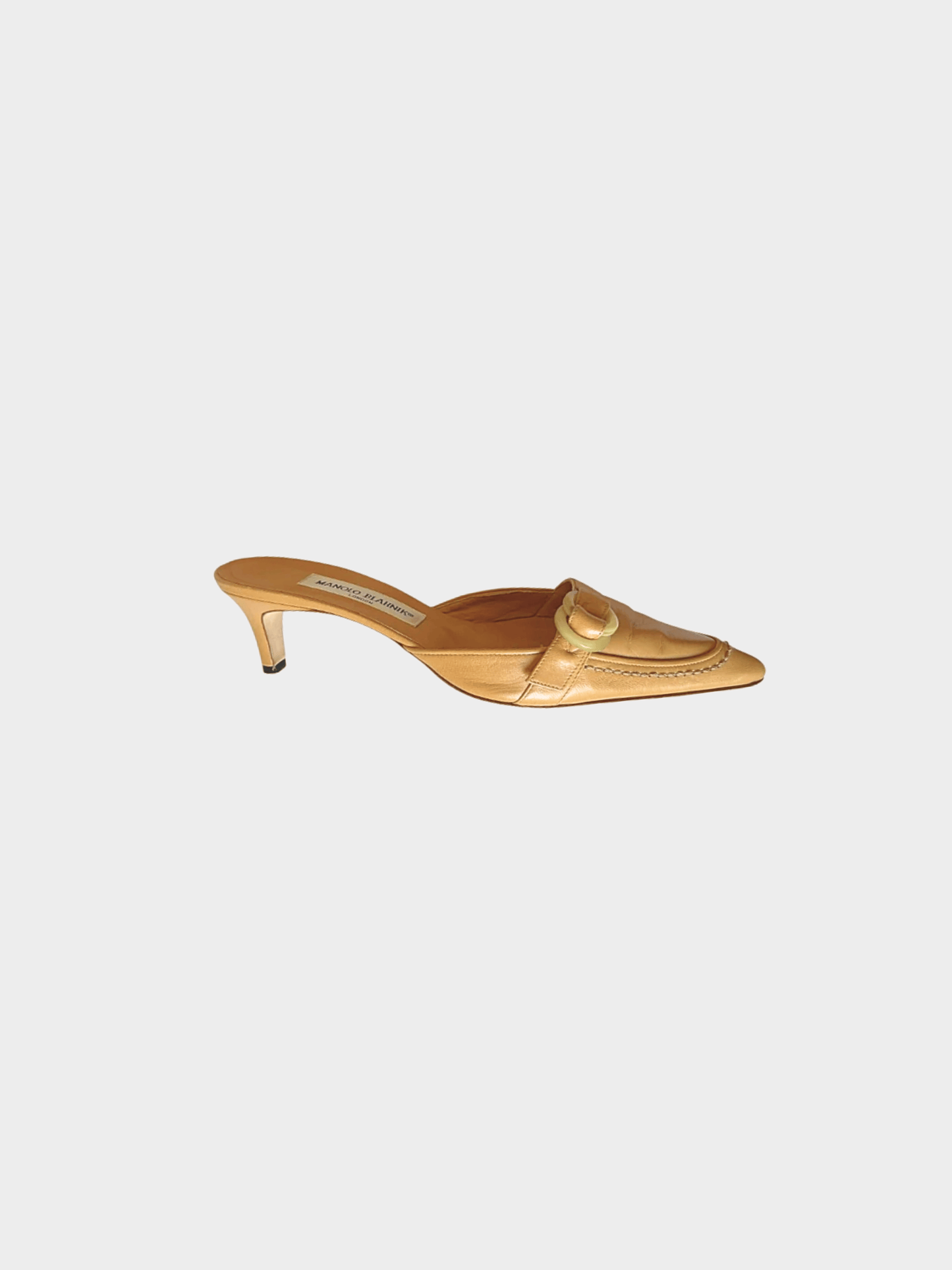 Manolo Blahnik 2000s Tan Buckle Mule Heels
