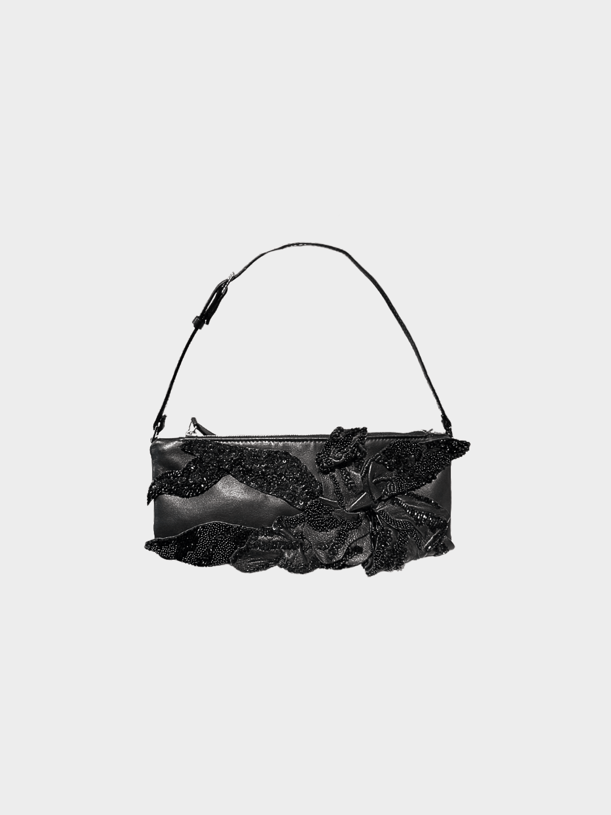 Valentino 2000s Black Beaded Floral Bag