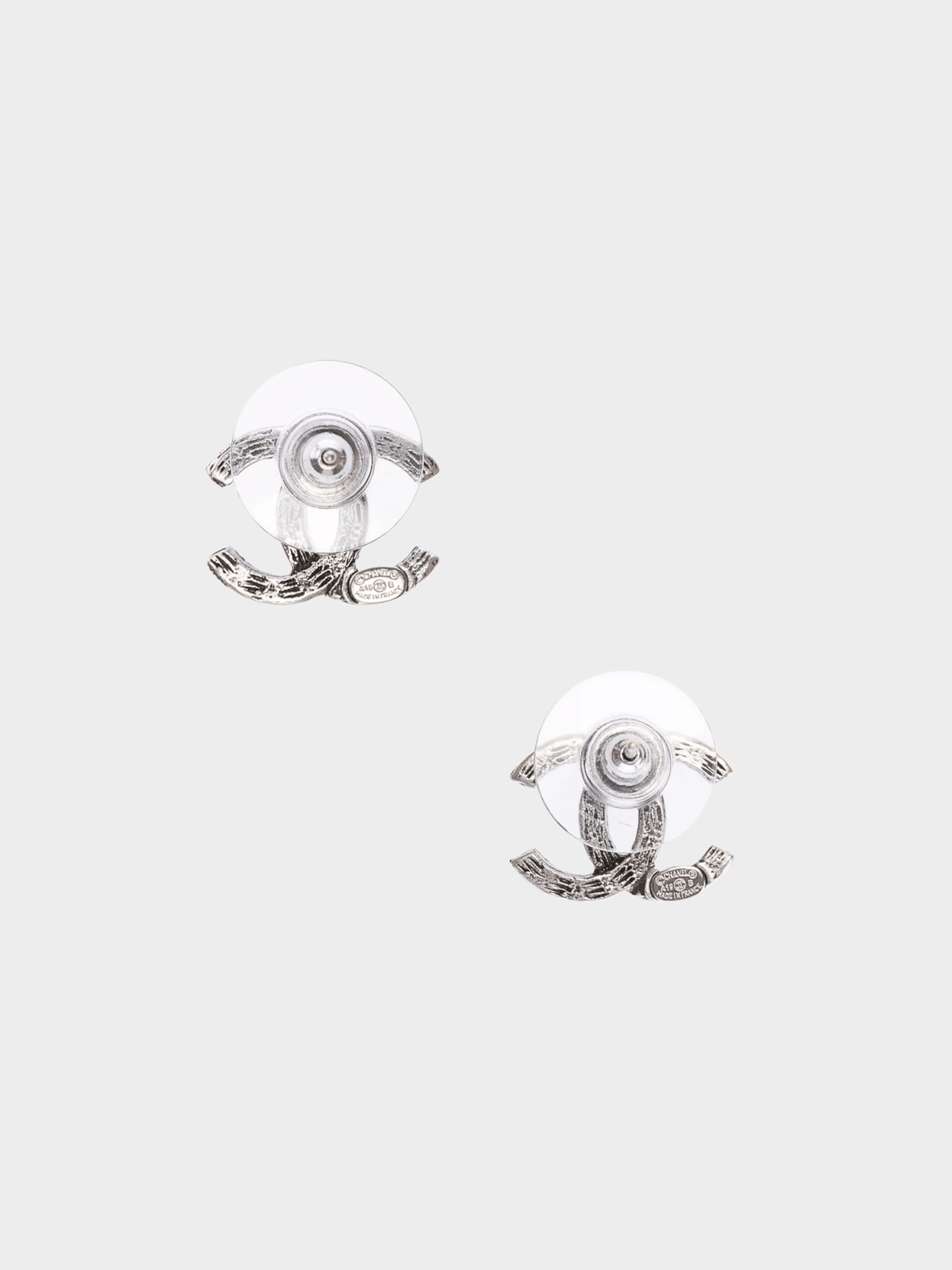 Chanel 2000s Silver CC Rhinestone Stud Earrings