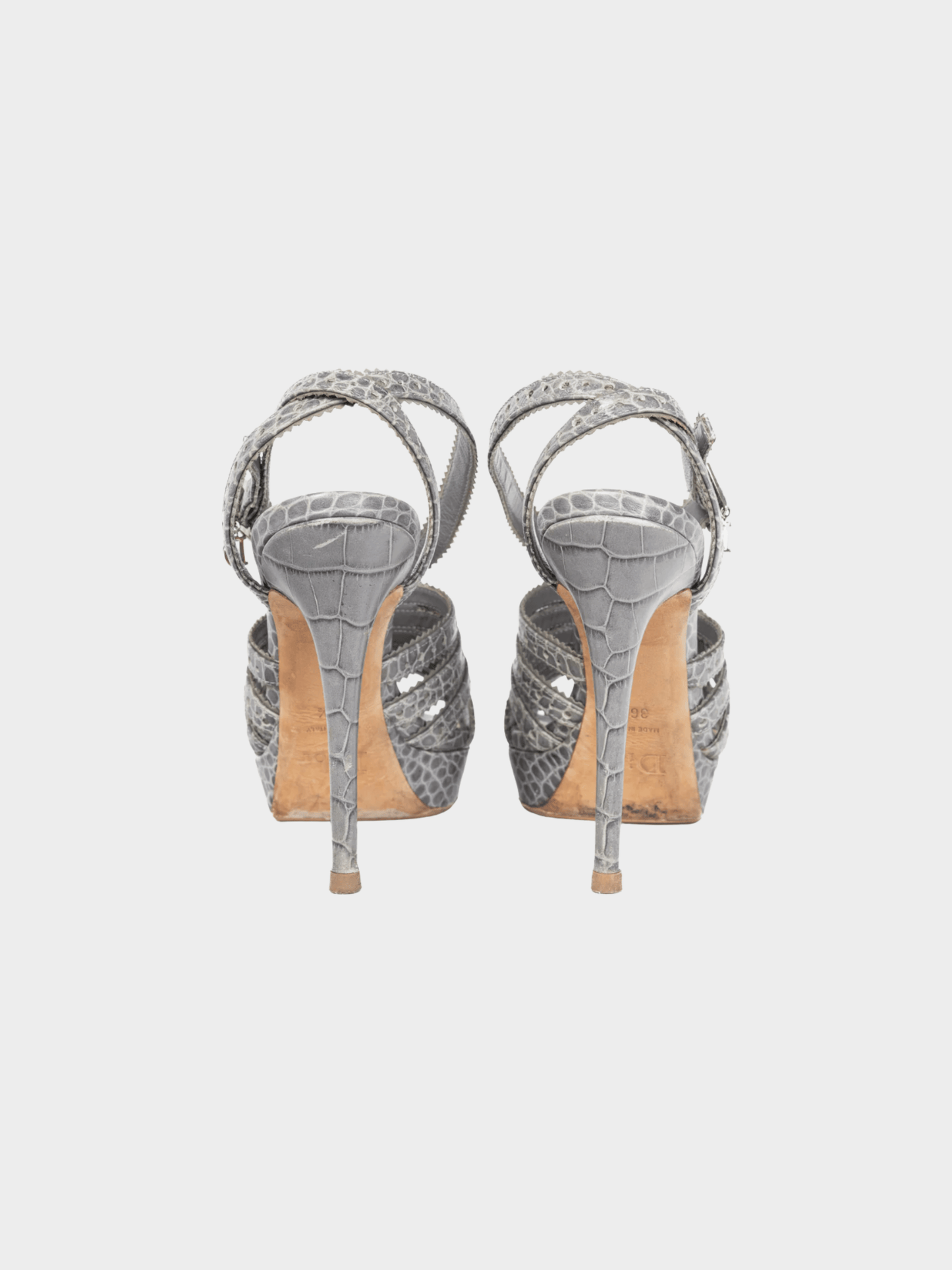 Christian Dior 2000s Bonnie Grey Snake-Embossed Perforated Platform Sandals