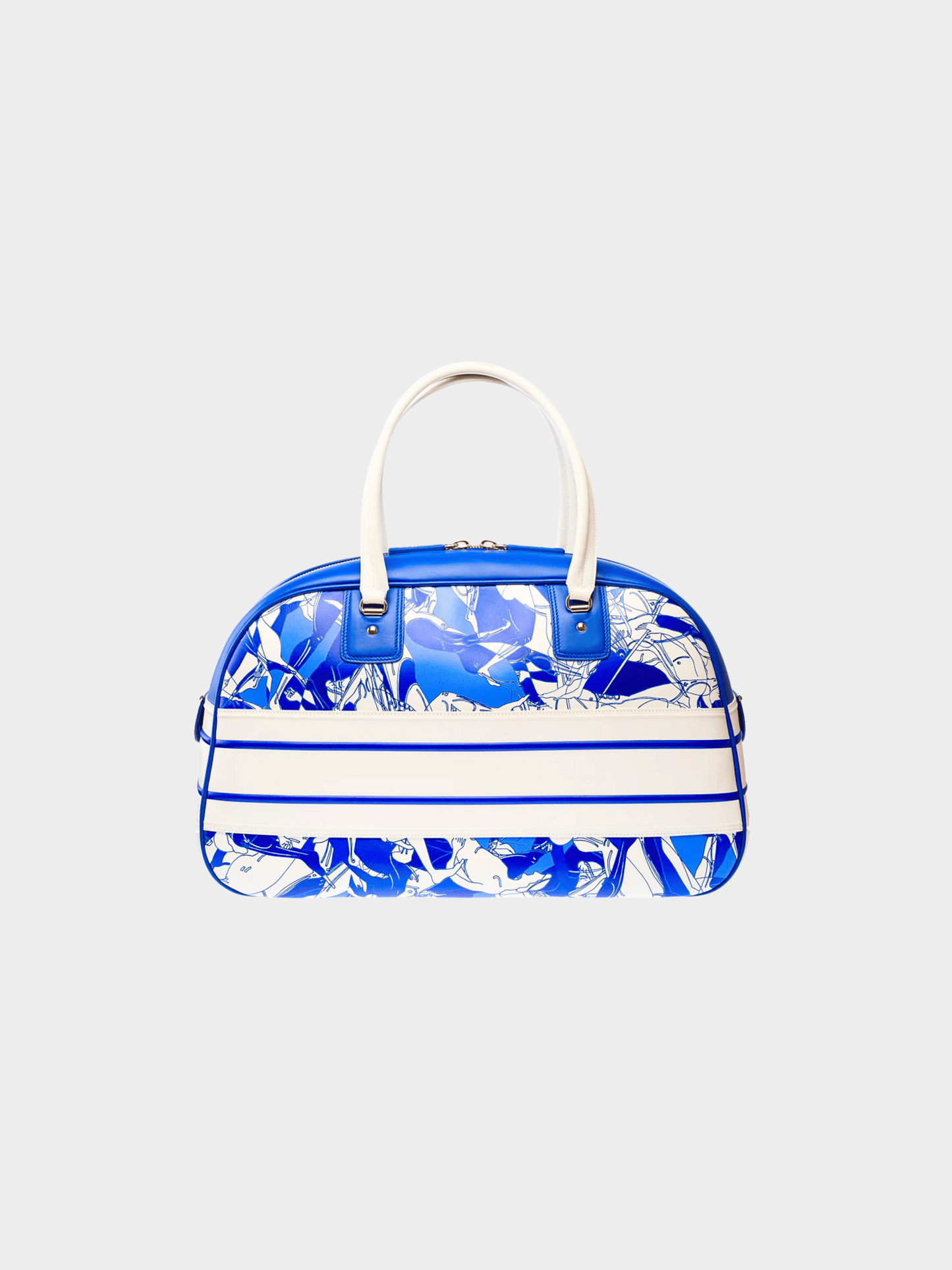 Christian Dior 2021 Blue and White Calfskin Large Dior Vibe Zip Bowling Bag
