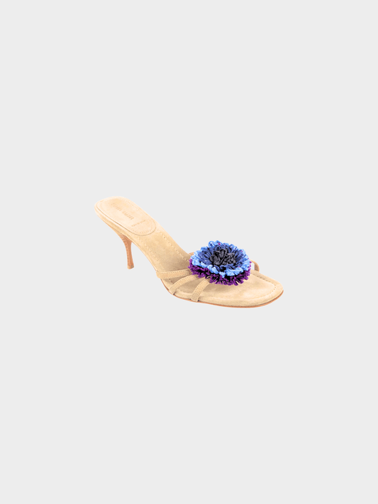Miu Miu 2000s Beige Floral Suede Mule Heels