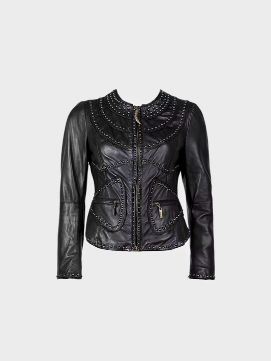 Roberto Cavalli 2000s Just Cavalli Black Studded Leather Jacket