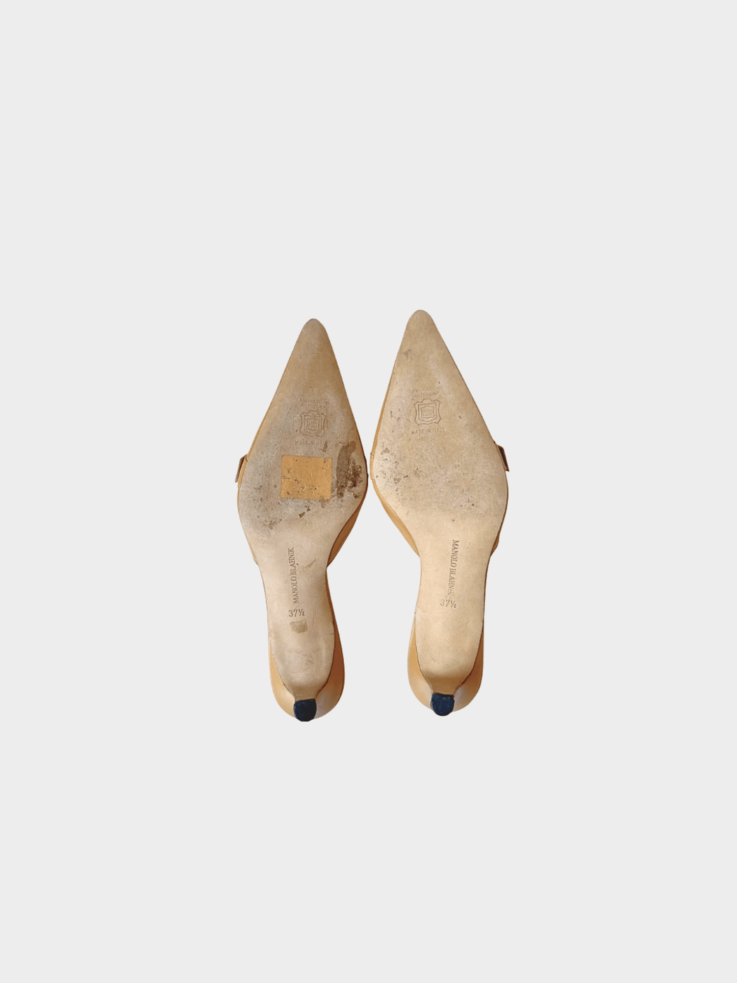 Manolo Blahnik 2000s Tan Buckle Mule Heels