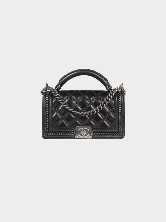 Chanel 2015 Medium Boy Brown and Black Quilted Leather Whipstitch Flap Bag