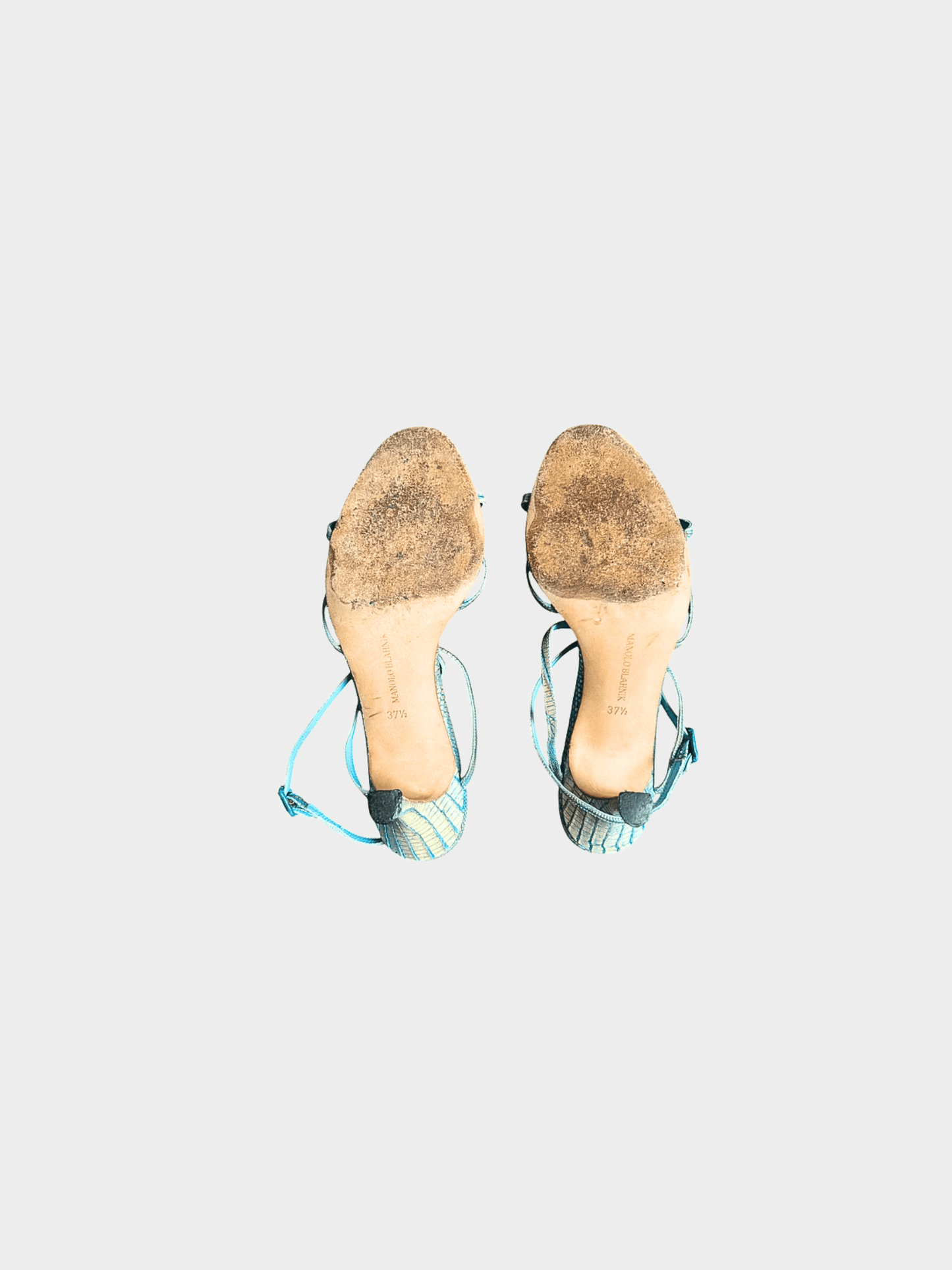 Manolo Blahnik 2000s Aqua Blue Reptile Skin Leather Strappy Sandals