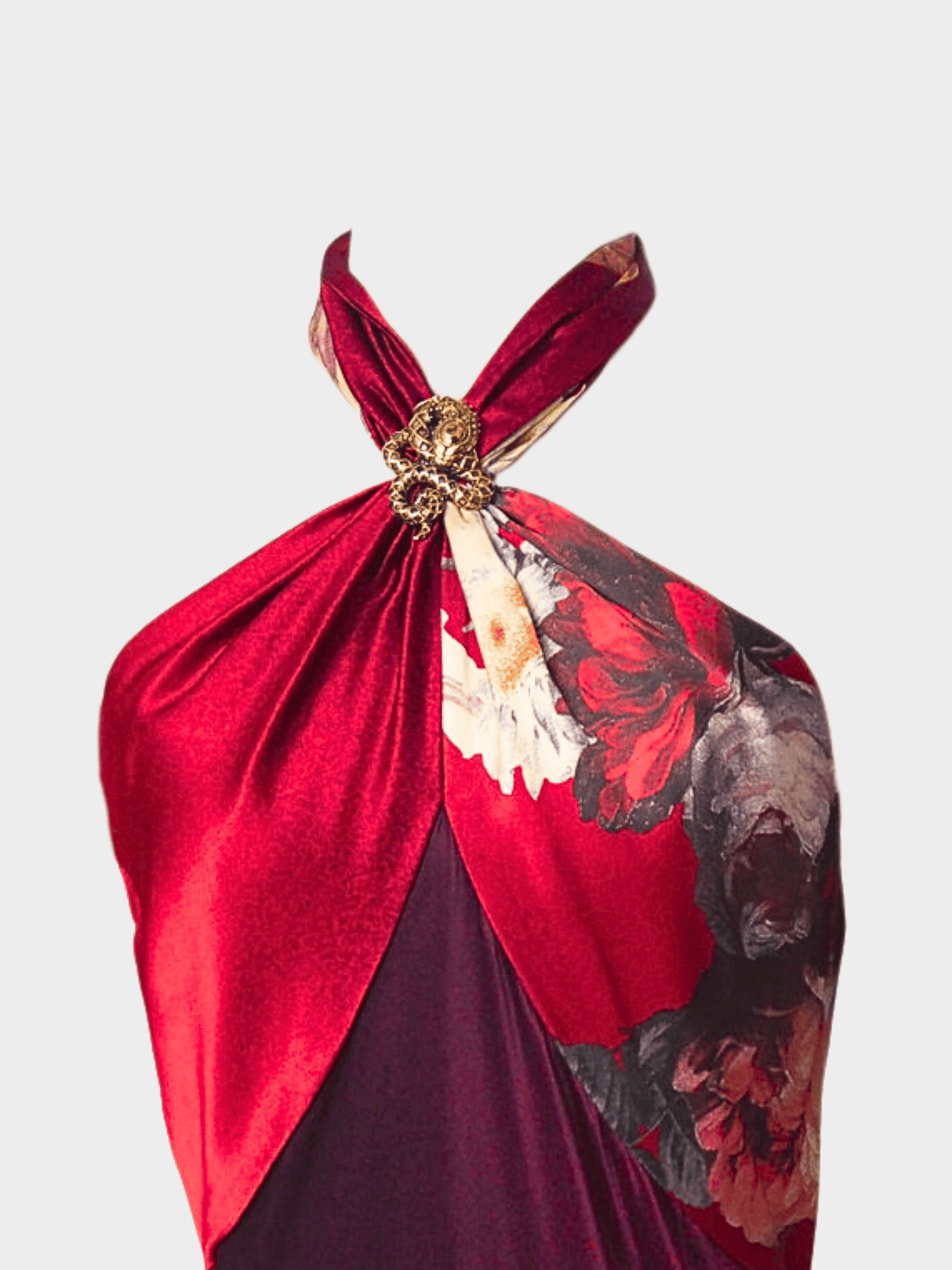 Roberto Cavalli 2000s Red Flower Print Silk Halter Dress