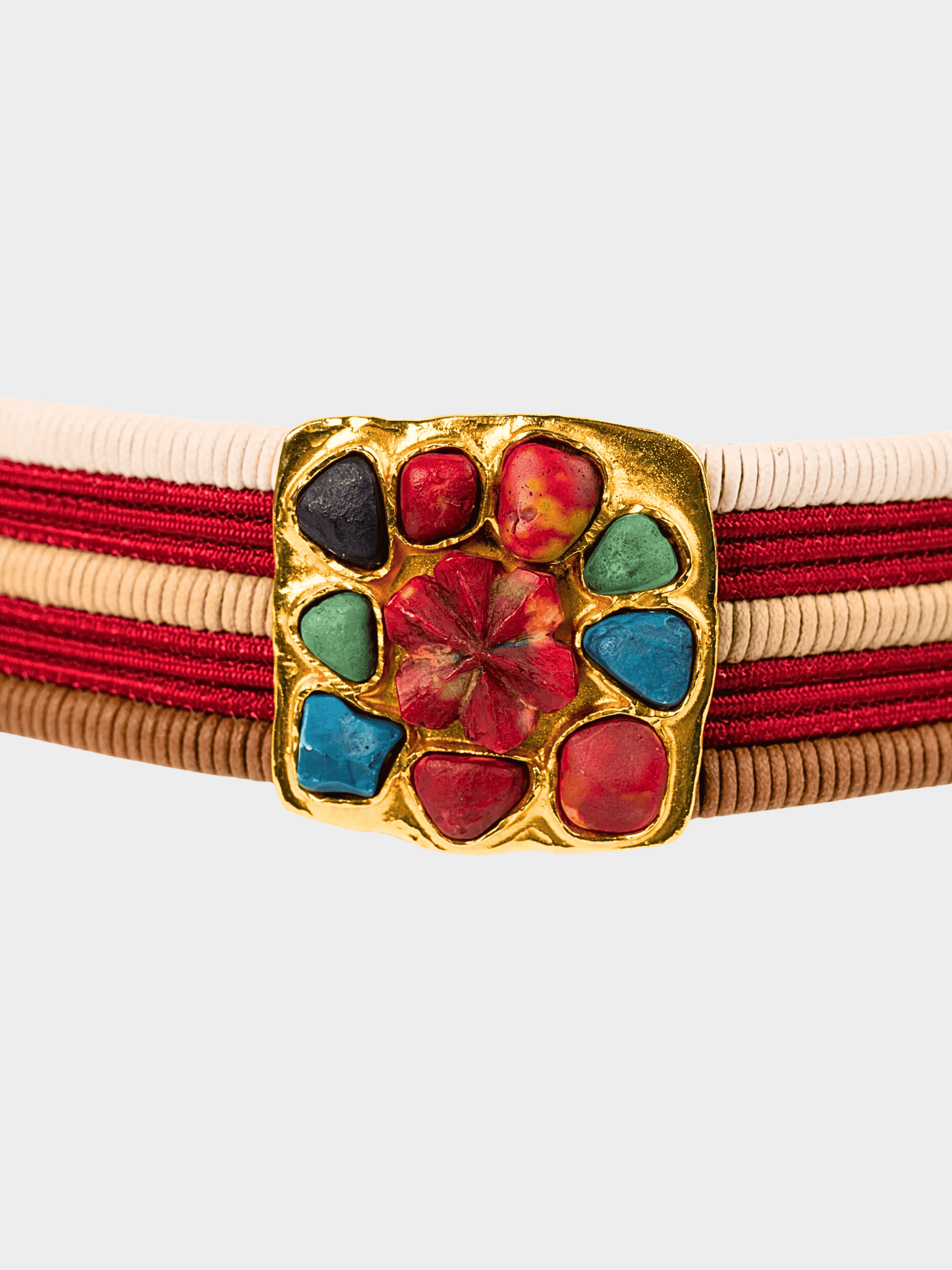 Yves Saint Laurent Rive Gauche 1970s Gold Stone Buckle Cord Belt
