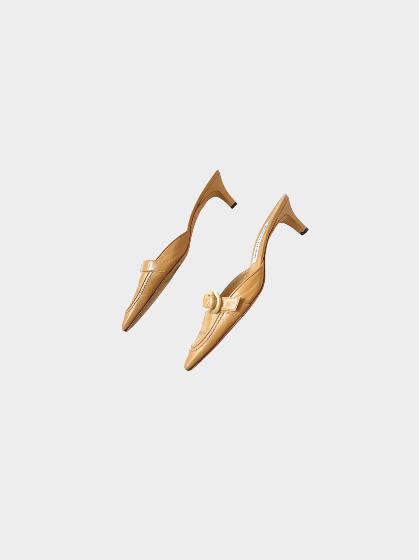 Manolo Blahnik 2000s Tan Buckle Mule Heels