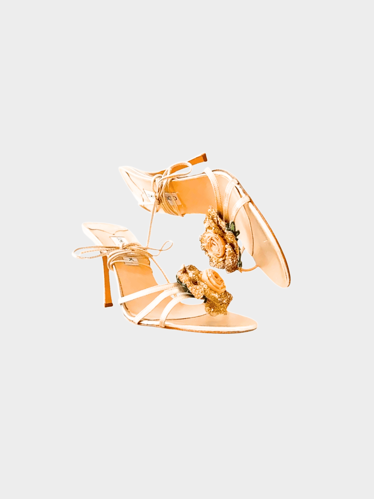 Jimmy Choo 2000s Gold Rose Floral Lace-Up Heels