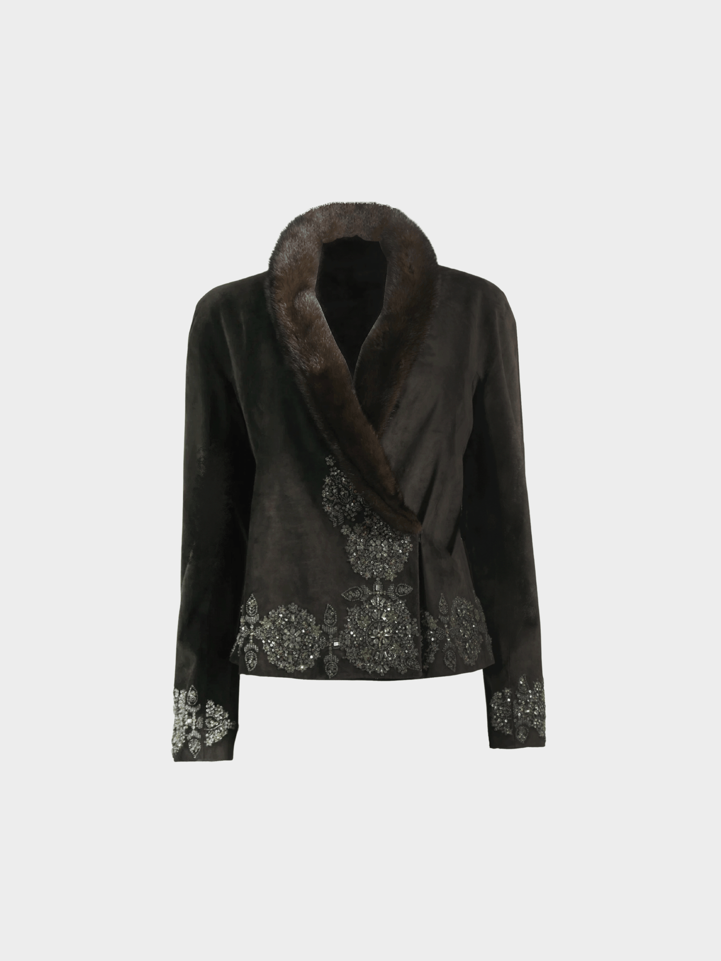 Valentino FW 2003 Runway Dark Brown Fur Trim Jacket