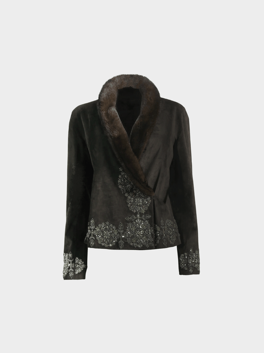 Valentino FW 2003 Runway Dark Brown Fur Trim Jacket