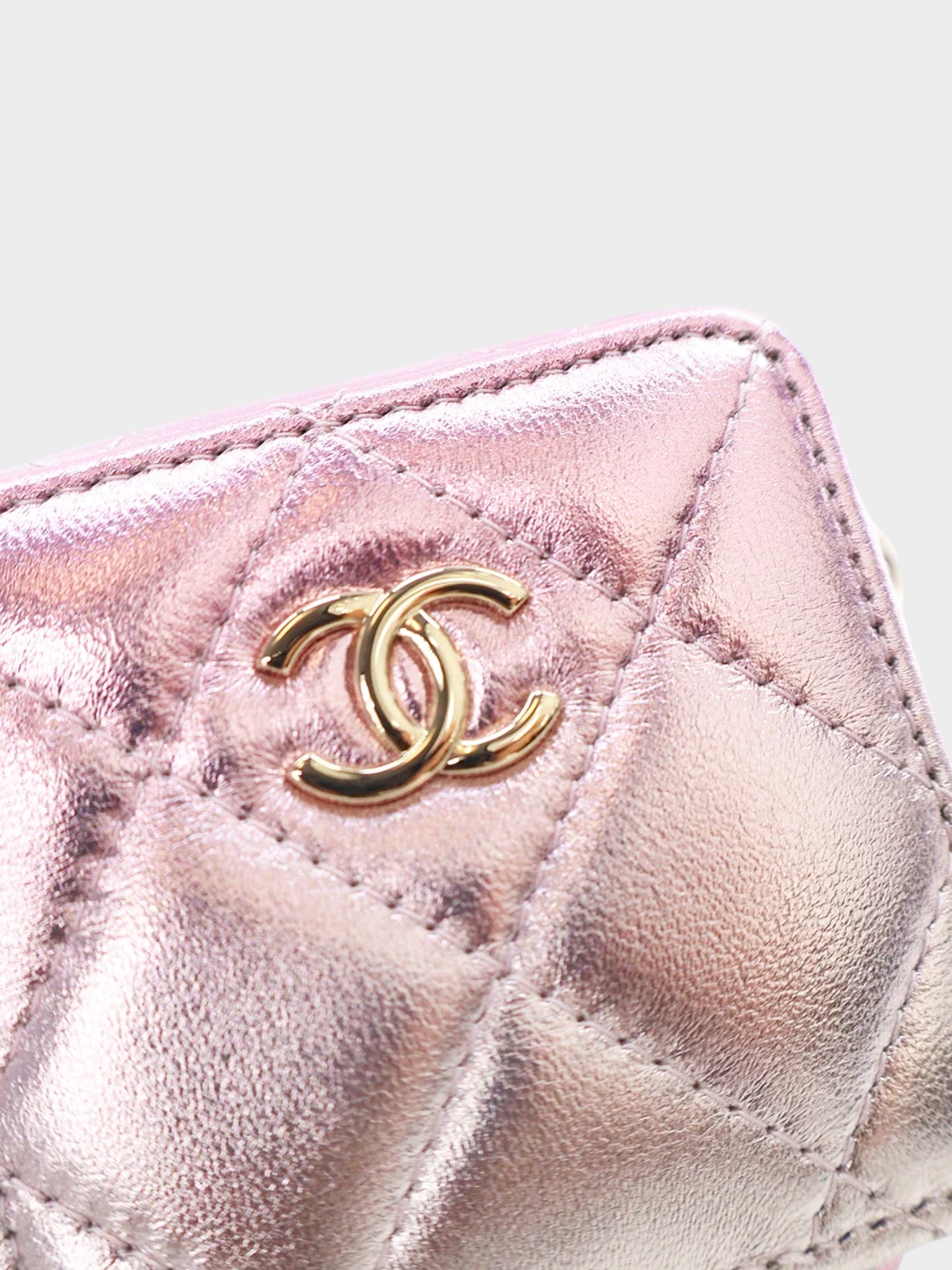 Chanel 2021 Metallic Pink Lambskin Coco Punk Mini Clutch with Chain