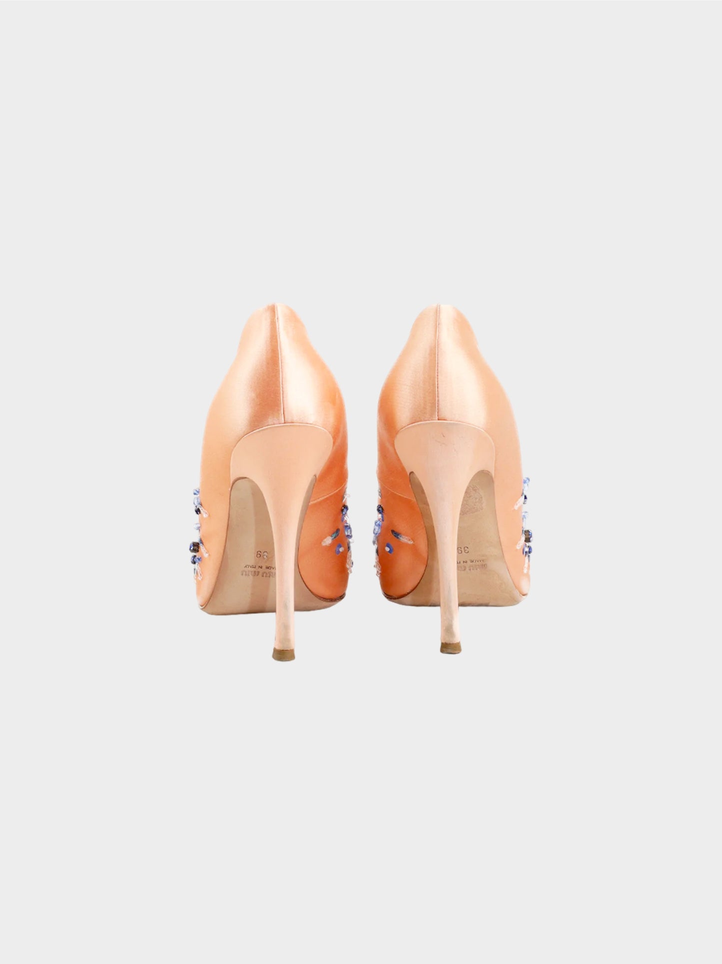 Miu Miu Resort 2014 Pink Satin Sequin Embellished Heels