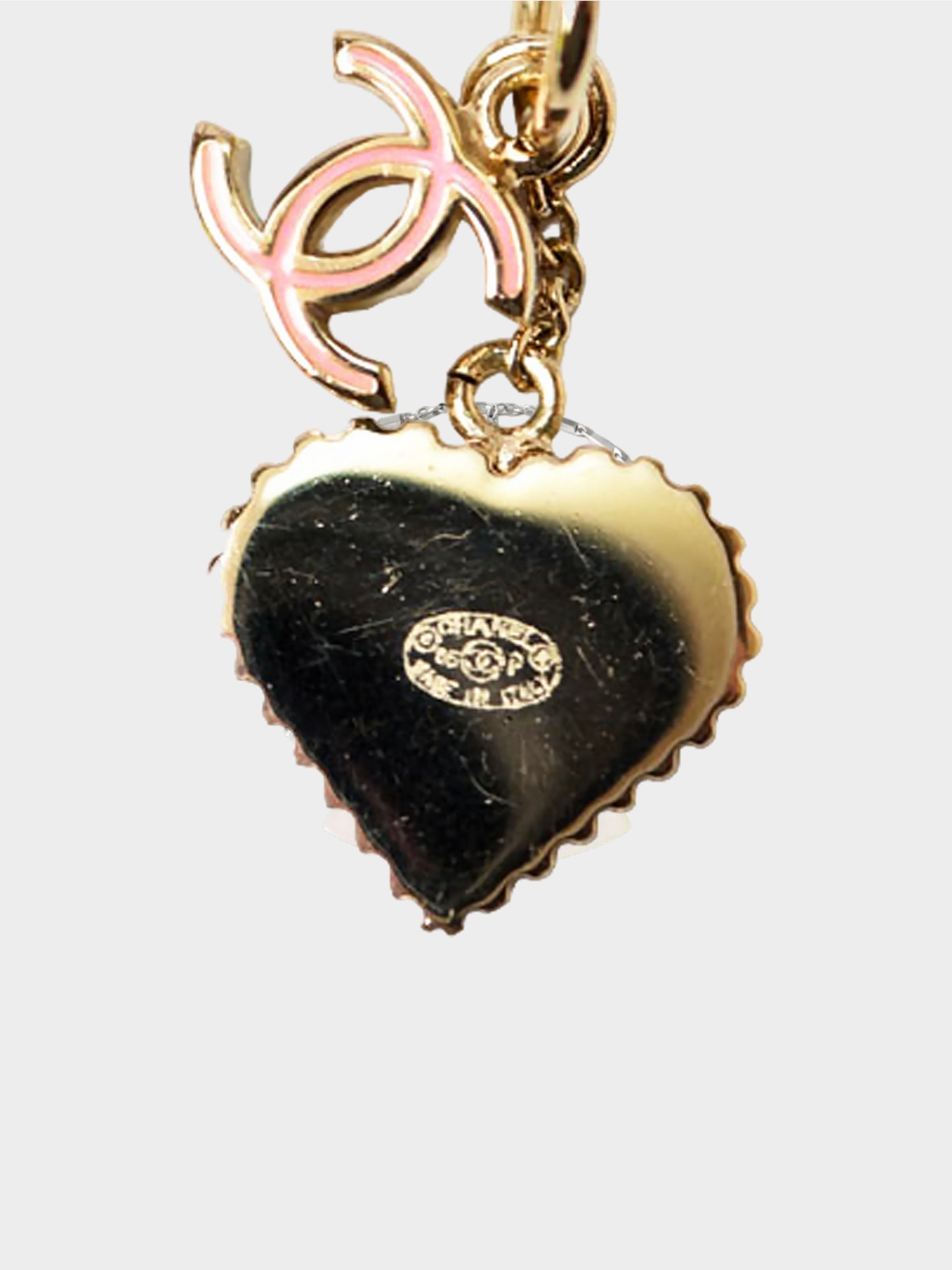 Chanel Spring 2005 Gold and Pink CC Logo and Heart Swing Earrings
