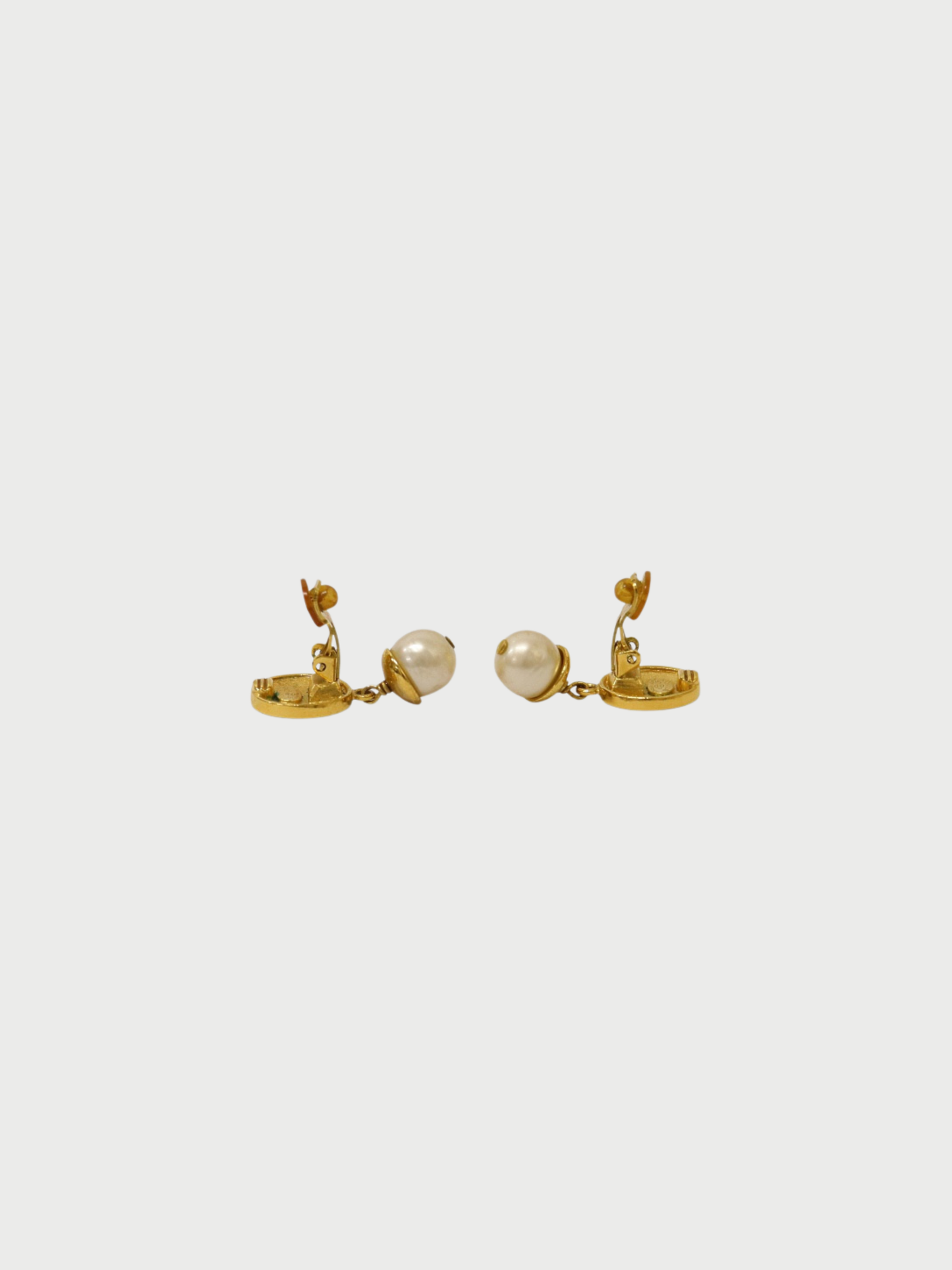 Chanel 1990s Gold Plated Metal Pearl COCO Drop Earrings