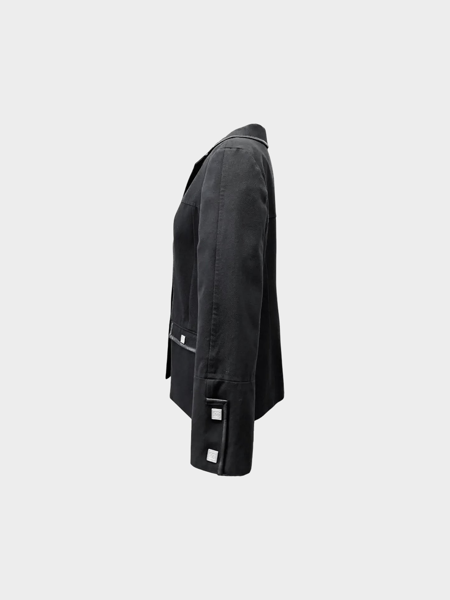 Chanel Sport 2006 Black Cotton Jacket with Leather Trim