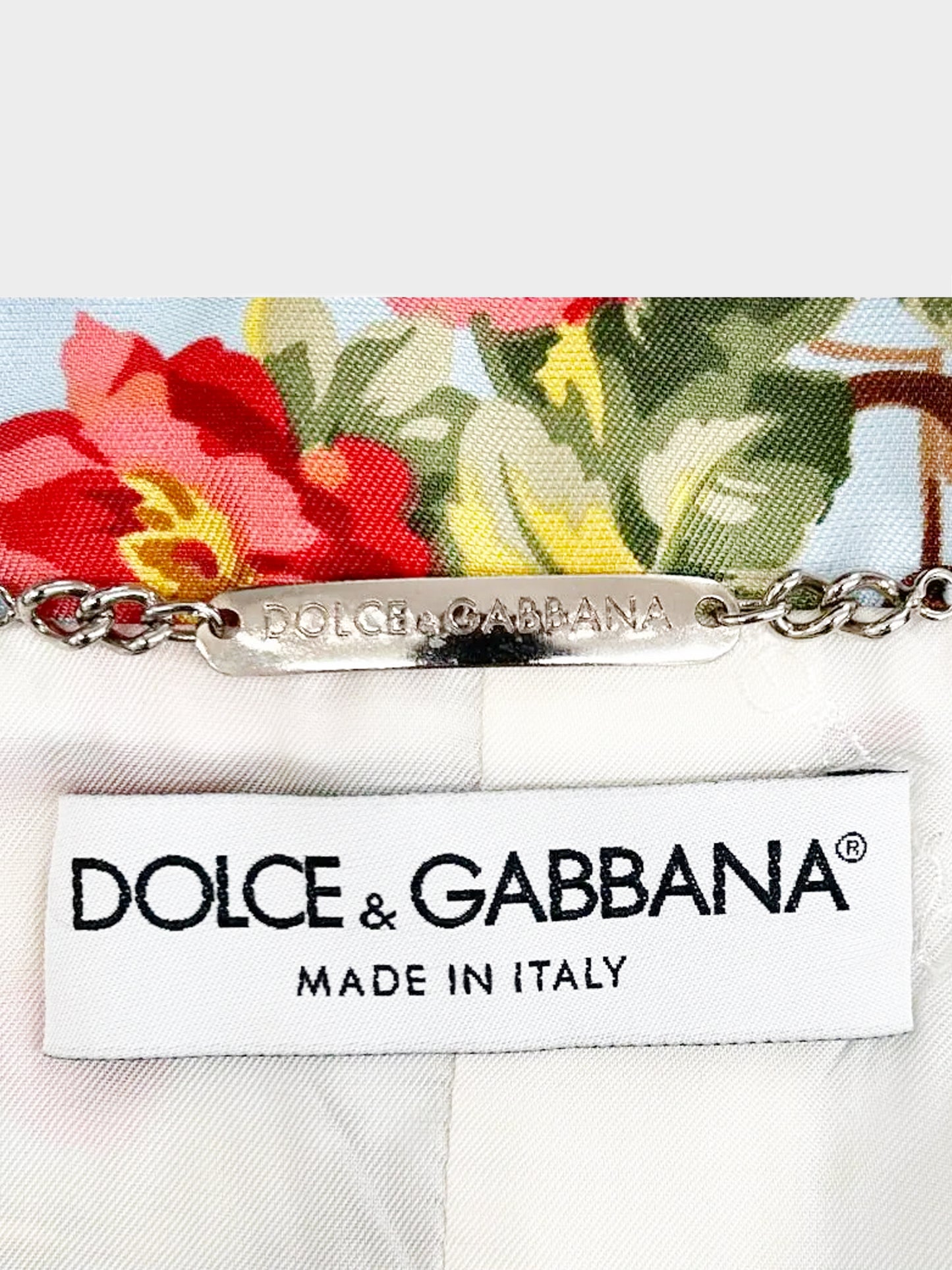 Dolce and Gabbana 2010s Blue Floral Print Silk Cropped Jacket